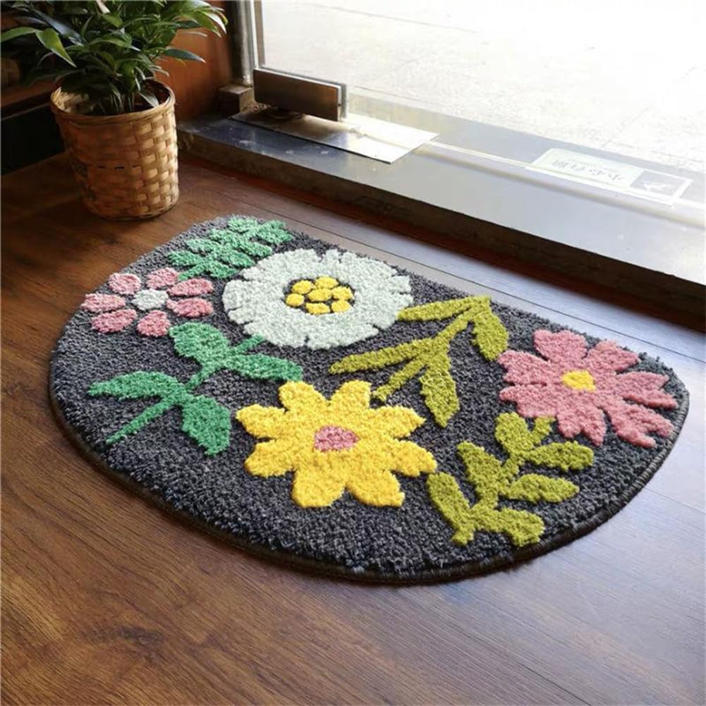 Vctops Half Round Bath Rug - 16x24 Farmhouse Floral Bath Mat