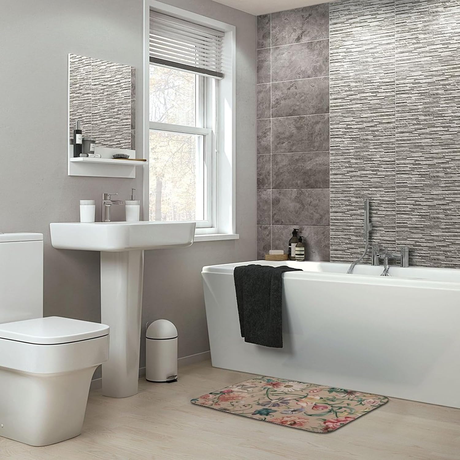 Washable Flower Bath Rug 16x24 Non-Slip Mat