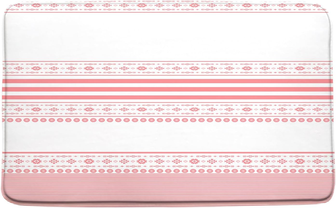 JWJAMM Pink White Striped Bath Mat 16x24 Inch