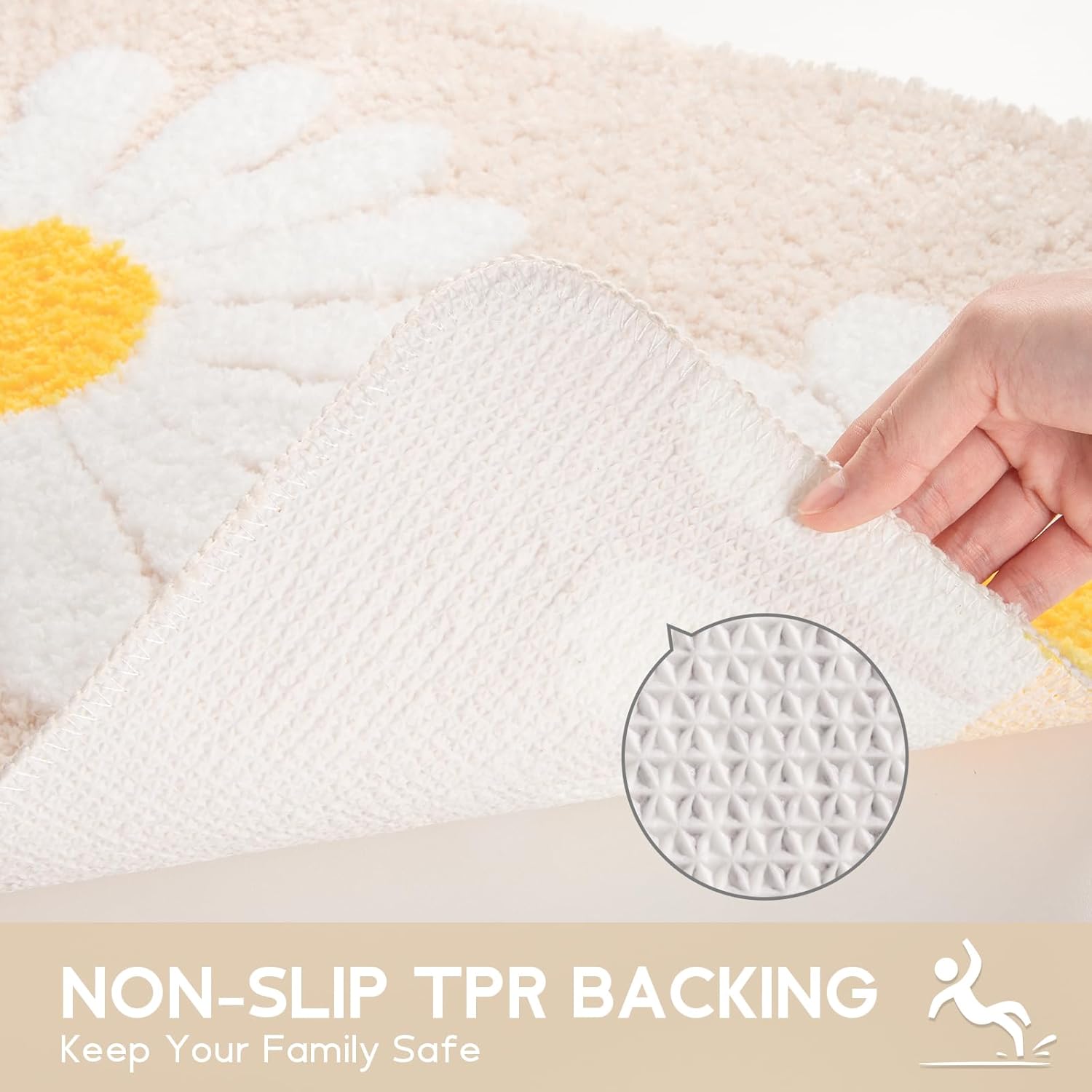 Beige Flower Bath Rug 3D Shaggy Non-Slip Mat 18x26 Inches