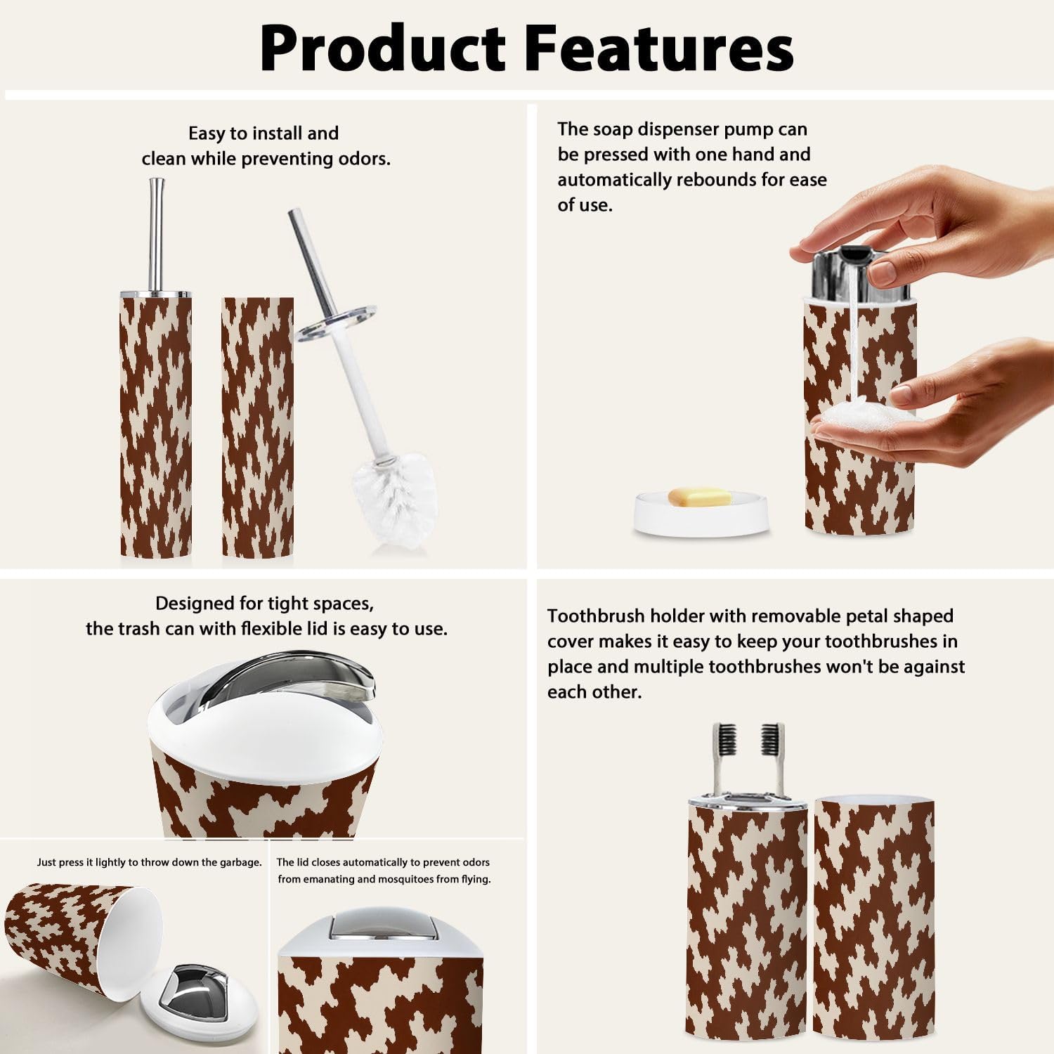 Boho Cow Leather Bathroom Accessory Set 6 Piece