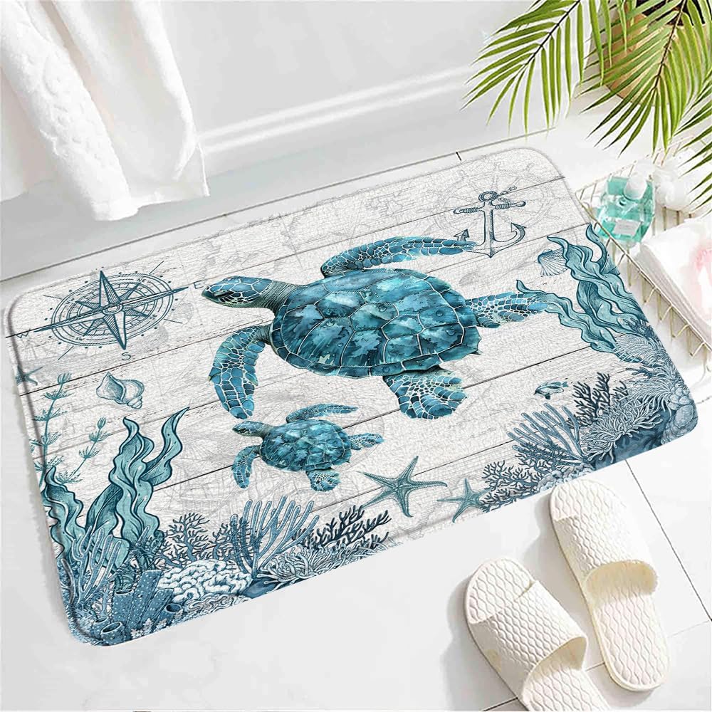 Coastal Sea Turtle Bath Mat - 24x16 Inch