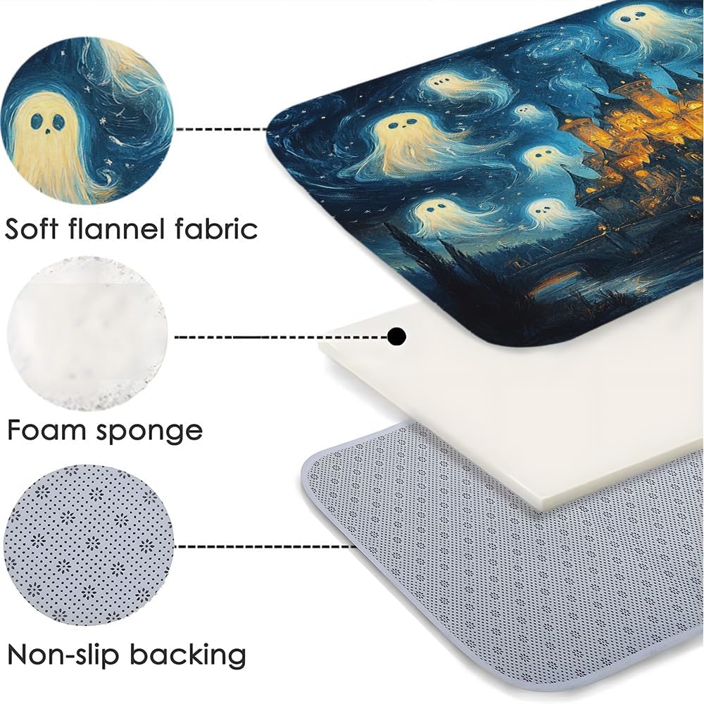 Castle Ghost Bath Mat with Blue Starry Sky Design