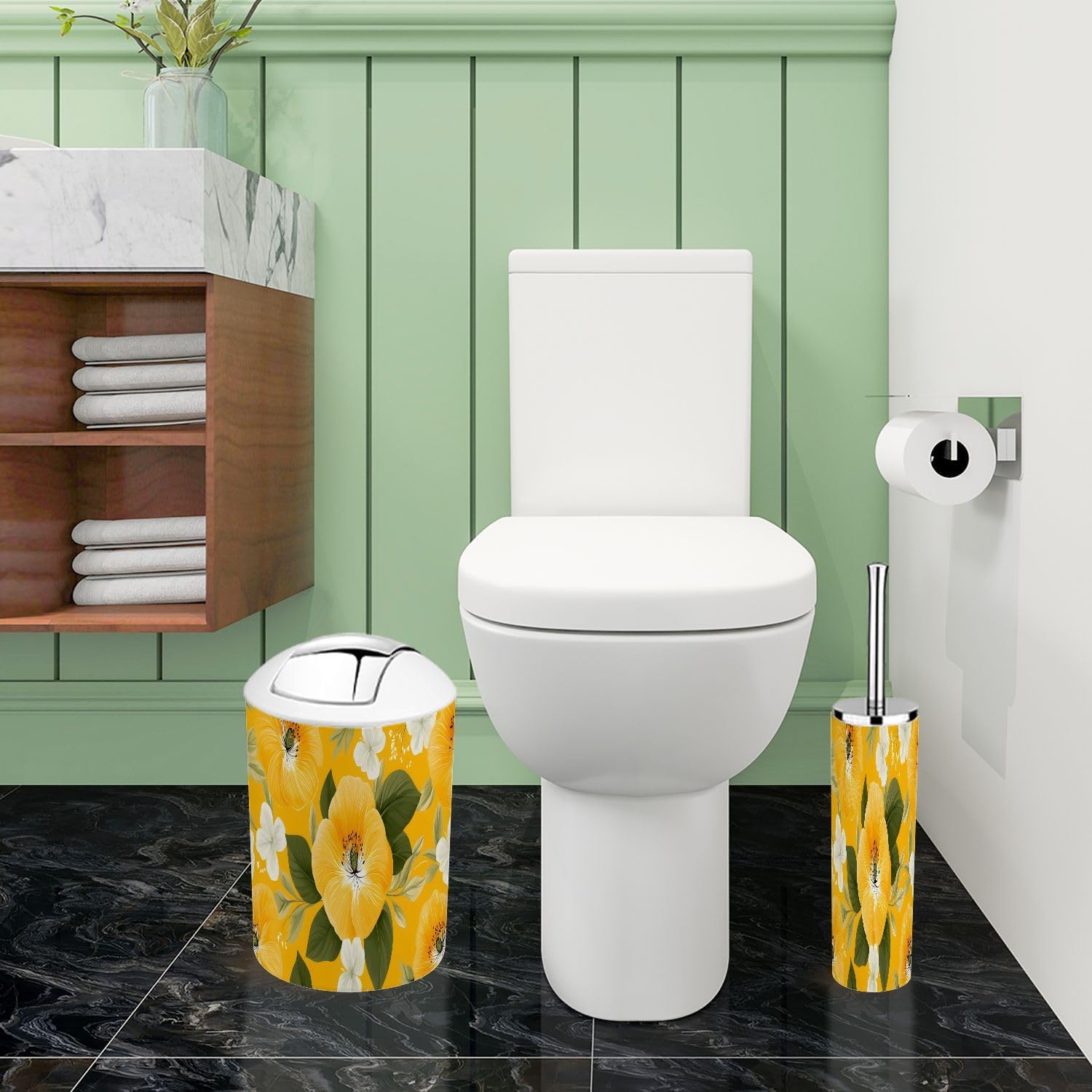 TRANQDEHOM 6-Piece Boho Floral Bathroom Accessory Set