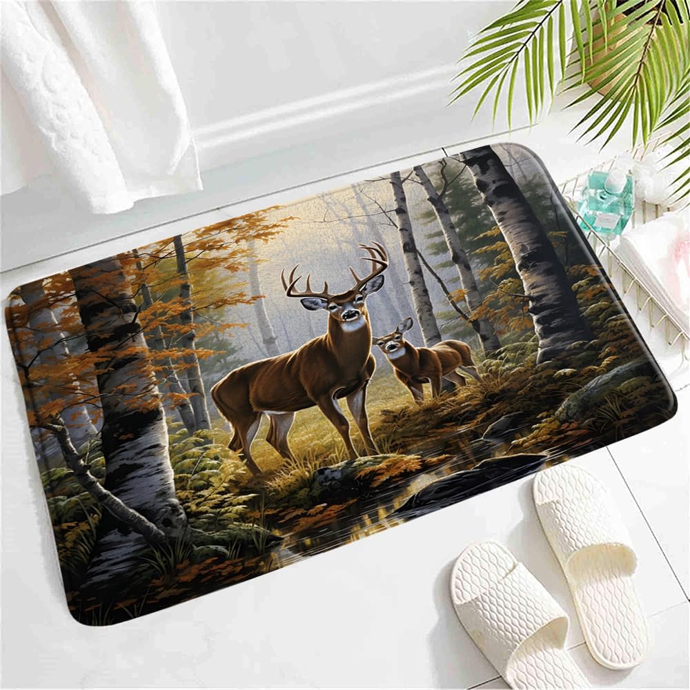 SATRTUD Fall Forest Deer Bath Mat 24x16 Inch
