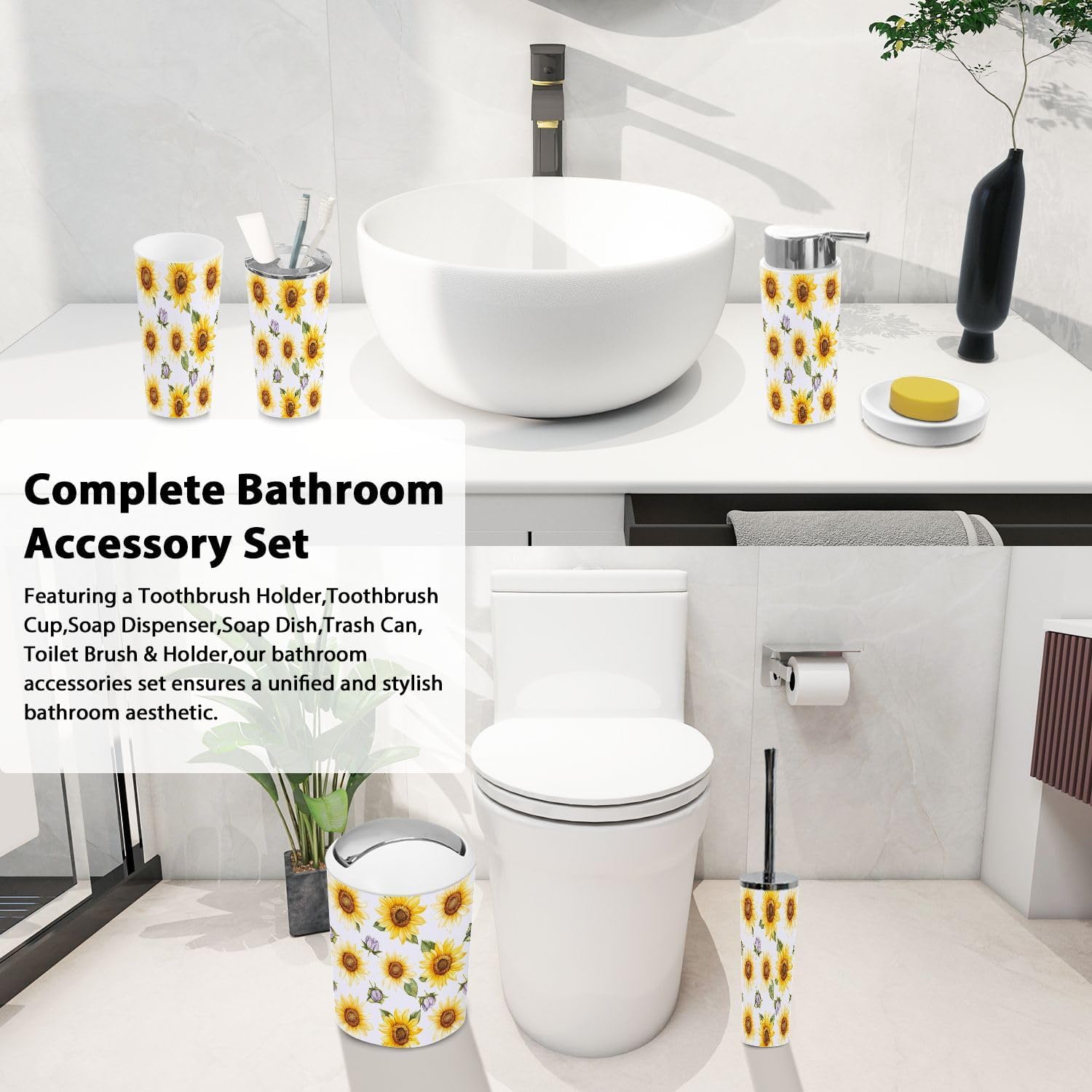 Boho Watercolor Bathroom Accessory Set 6 Piece