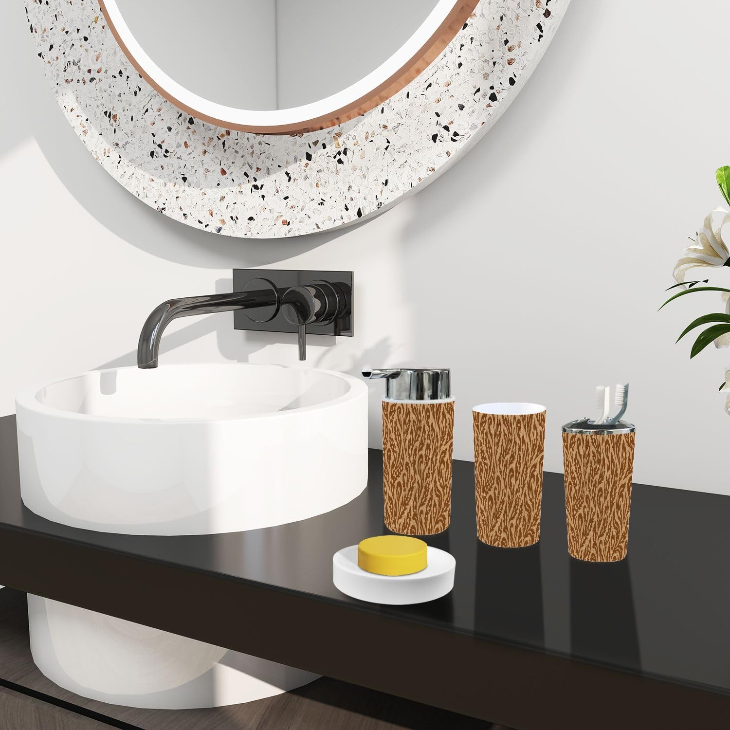 Boho Bathroom Accessory Set 6 Piece Ikat Design