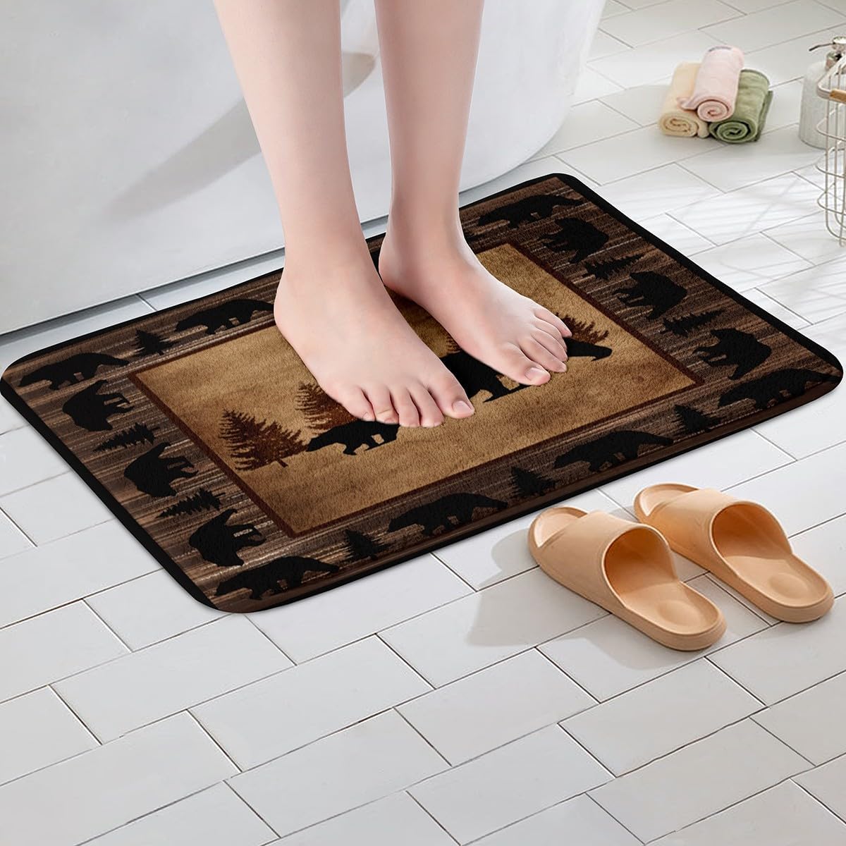Feelyou Kids Bear Bath Mat 20x32 Rustic Design 1