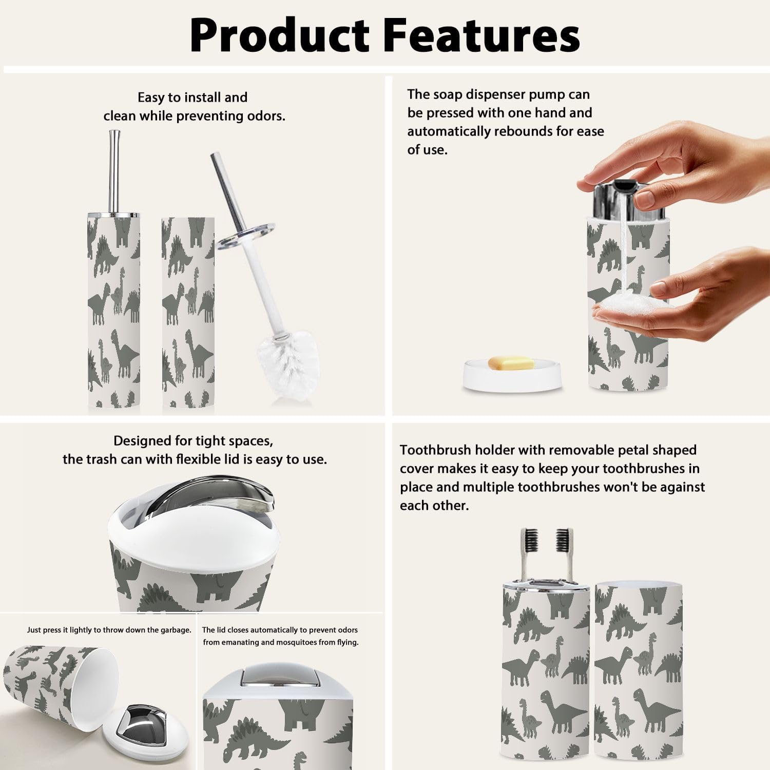 Boho Dinosaur Bathroom Accessory Set 6 Piece 1