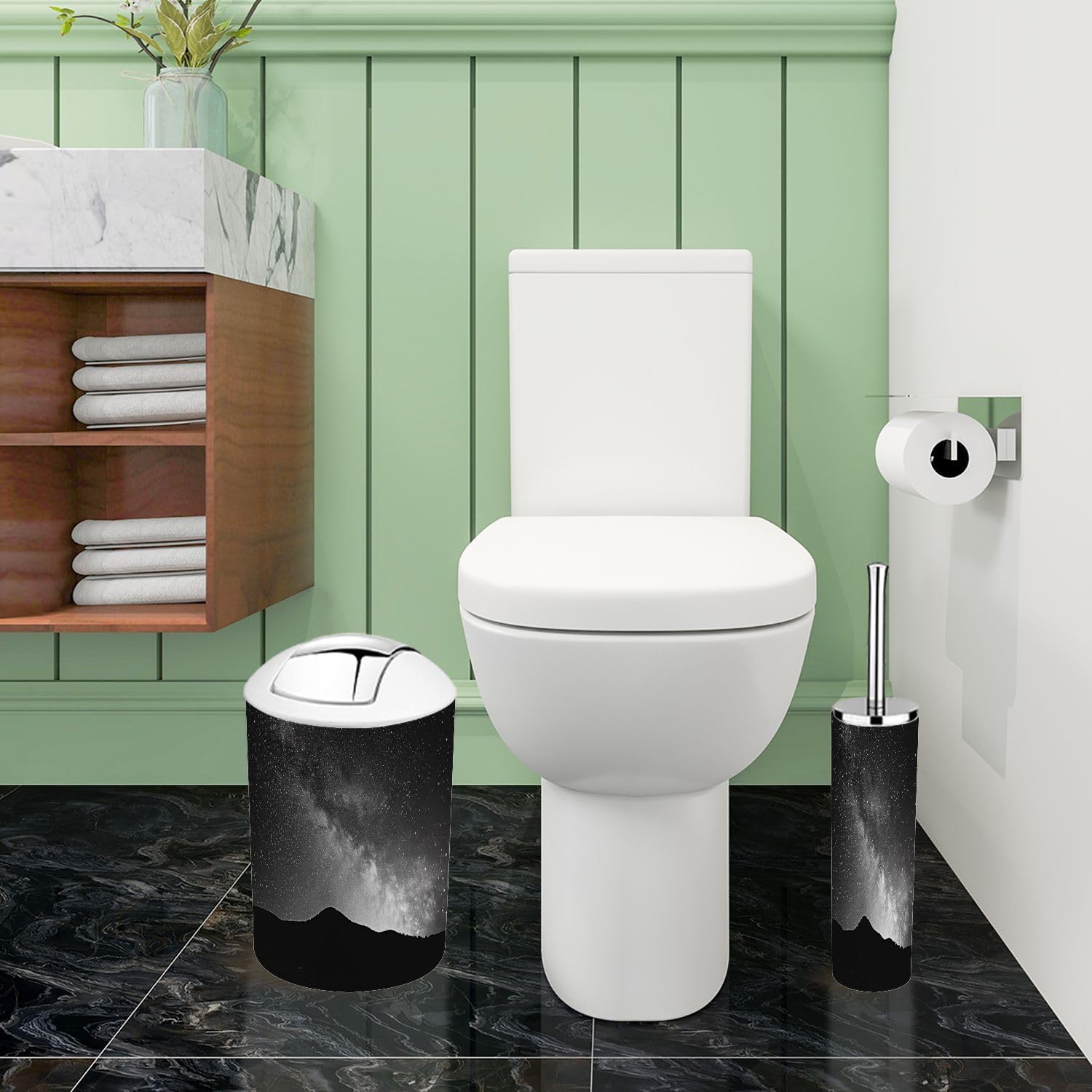 Boho Mountain Silhouette Bathroom Accessory Set 6 Piece