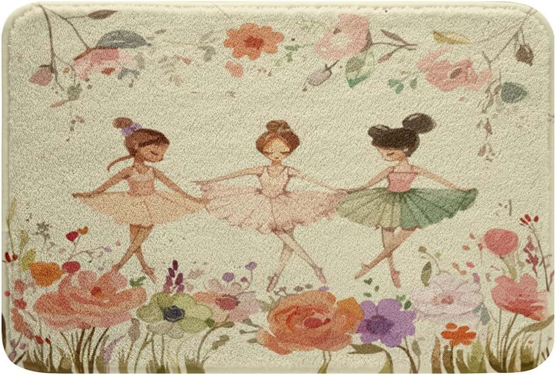Ballet Girl Bath Mat Cute Ballerinas 16x24 Inch Decor Rug