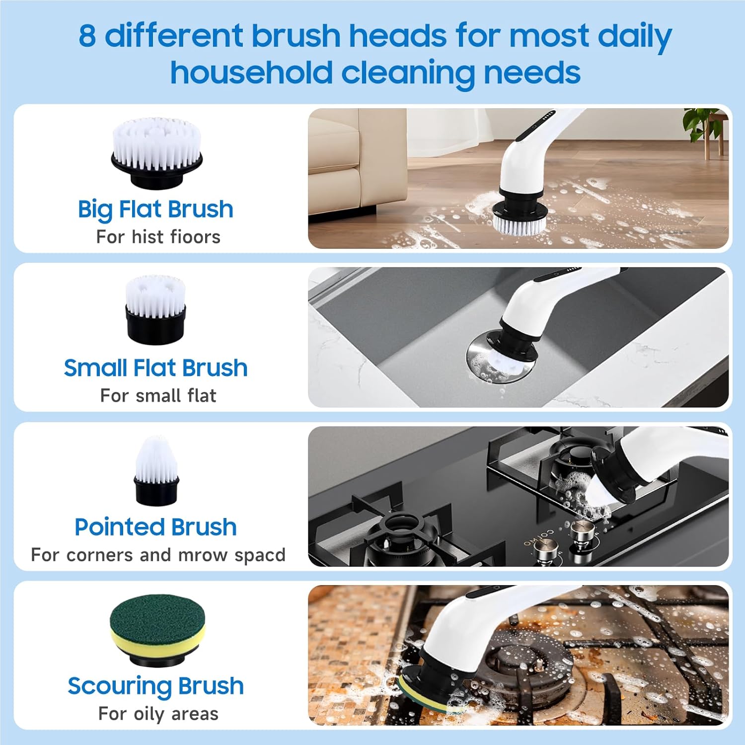 LYSHIATSU Electric Spin Scrubber with 8 Heads