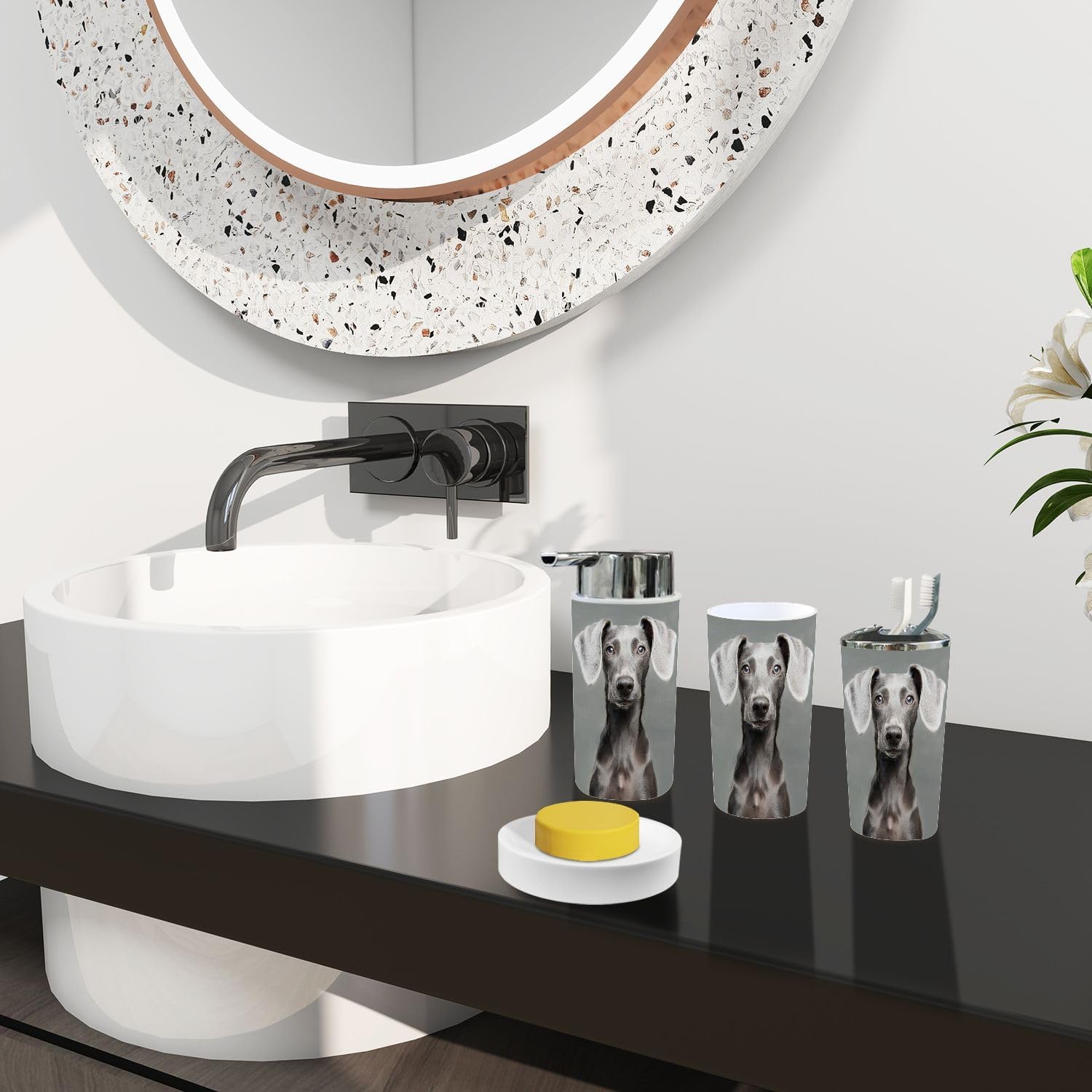 Boho Bathroom Accessory Set 6 Piece for Dogs 1