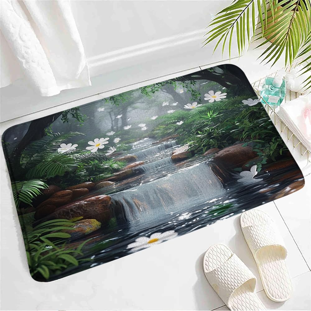 Tropical Waterfall Bath Mat with Non-Slip Backing