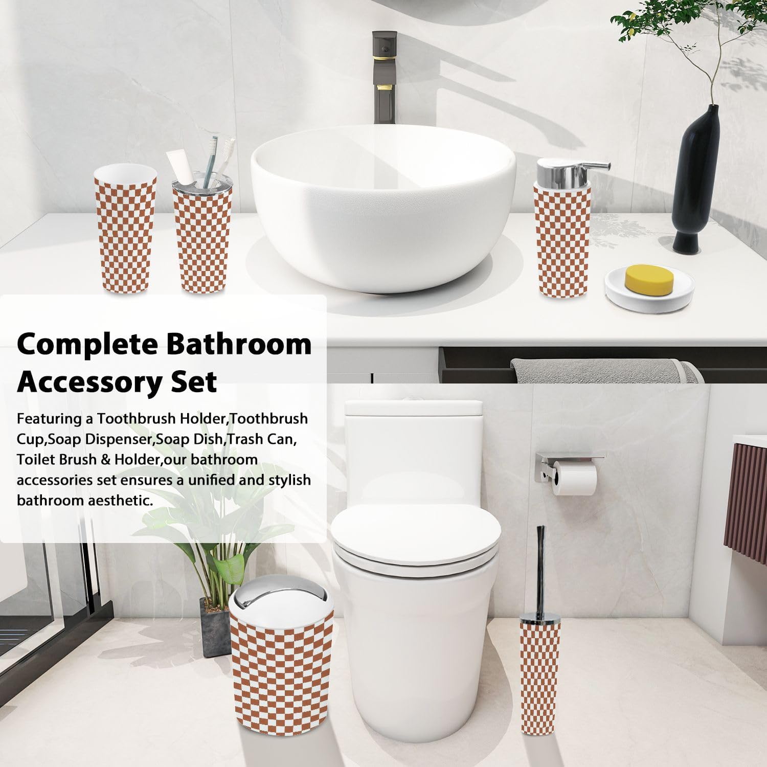 Boho Bathroom Accessory Set with 6 Pieces