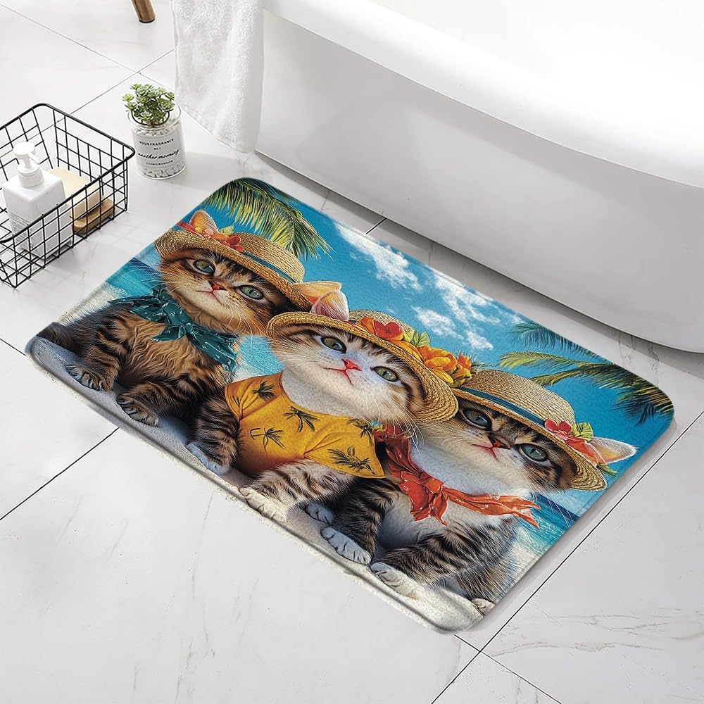 Tropical Kitten Bath Mat with Non-Slip Backing