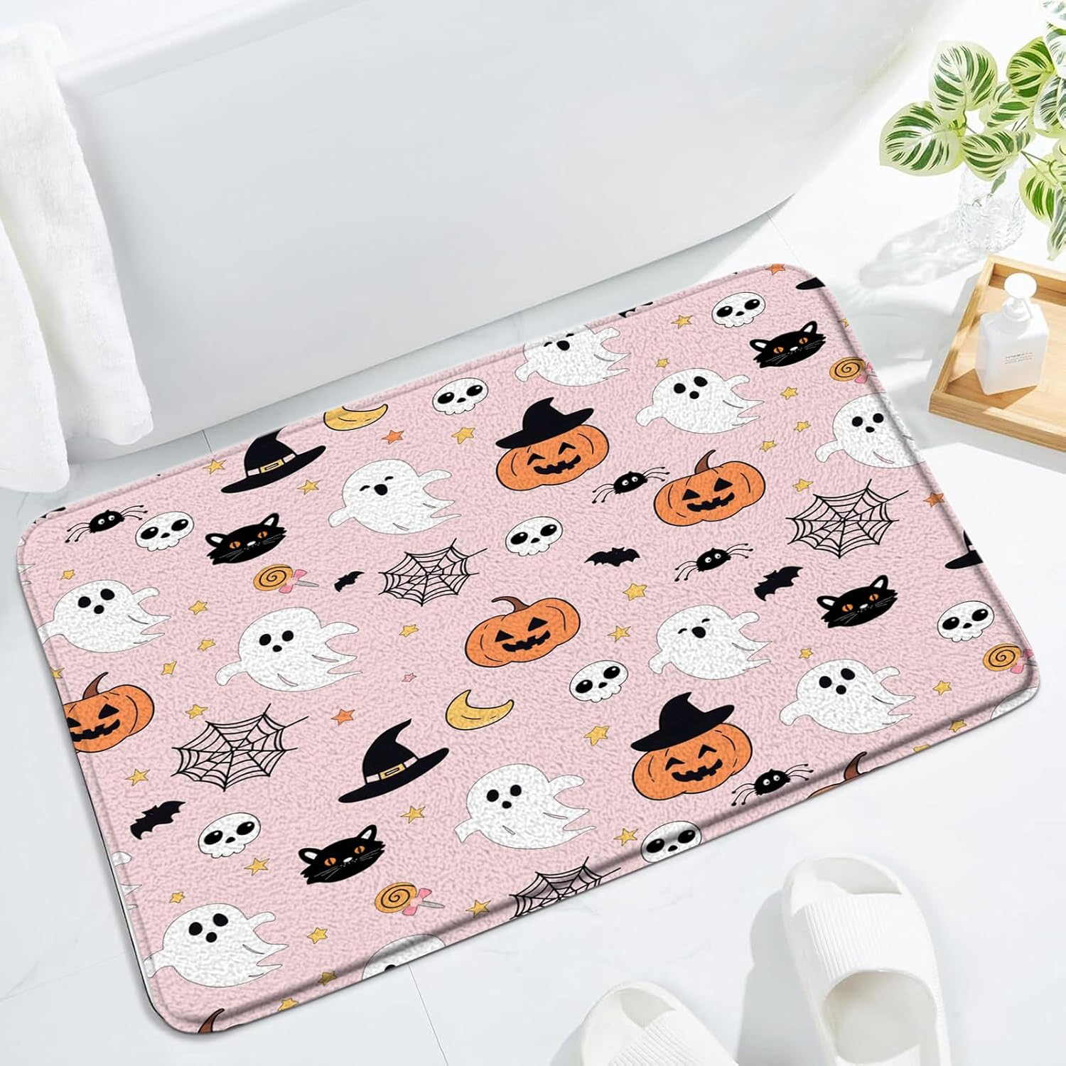 Halloween Spooky Ghost Bath Mat with Gothic Designs
