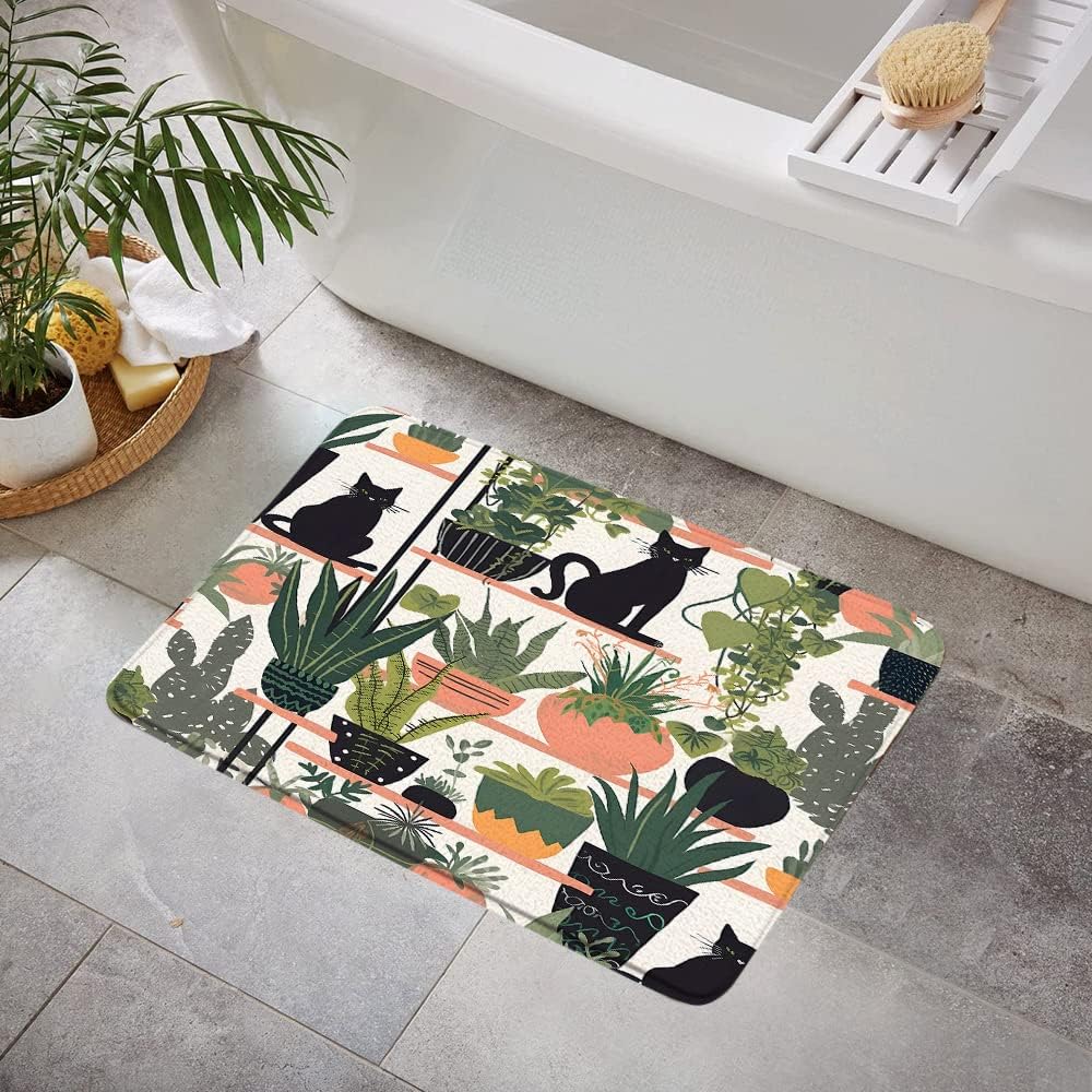 Memory Foam Bath Mat with Tropical Plants Design