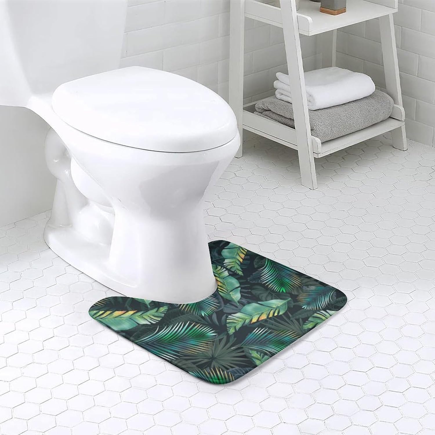 Green Leaf U Shaped Bath Rug Non Slip Soft Mat