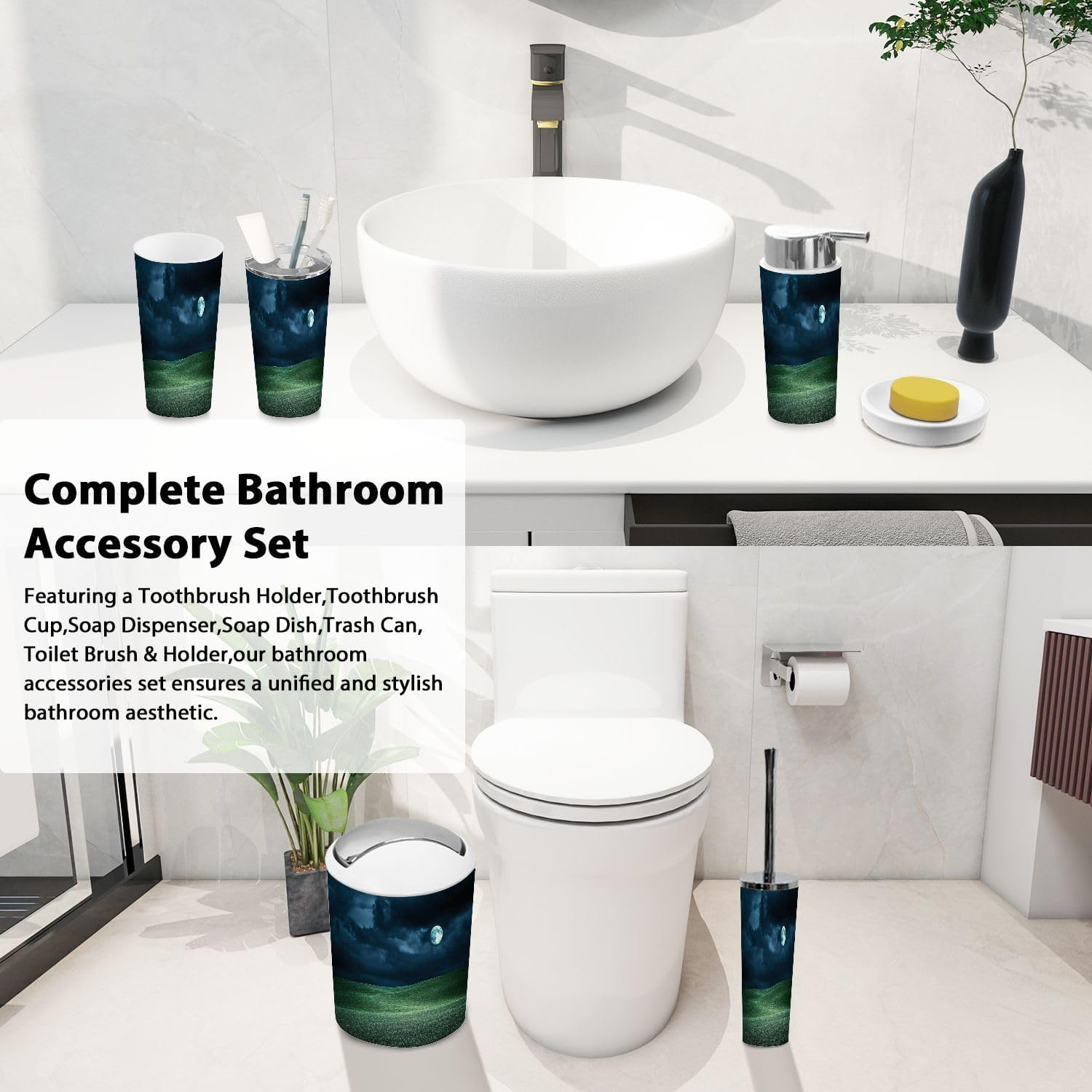 Boho Bathroom Accessory Set 6 Piece Modern