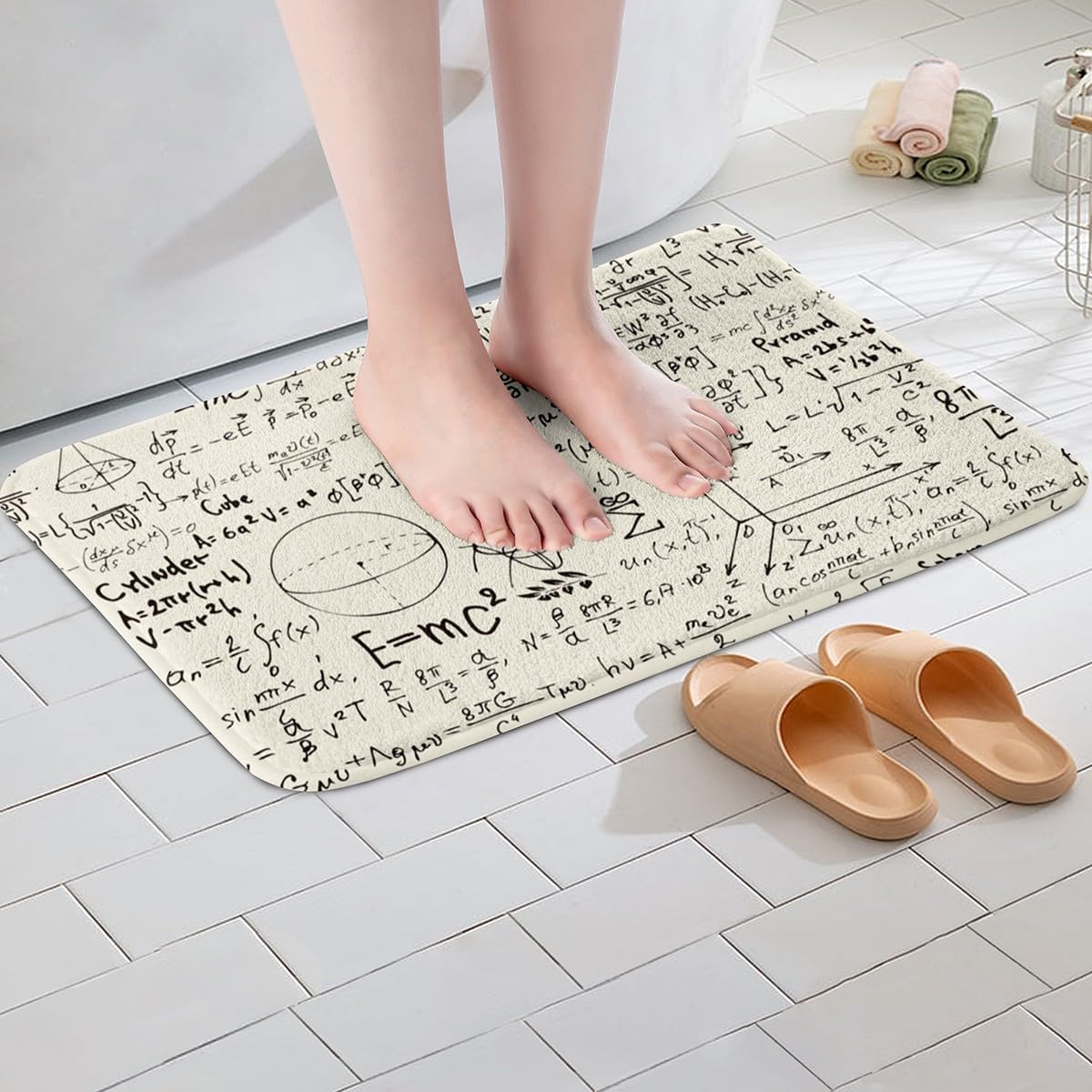 Homewish Math Theme Bath Mats 16x24 Inch Absorbent Rugs