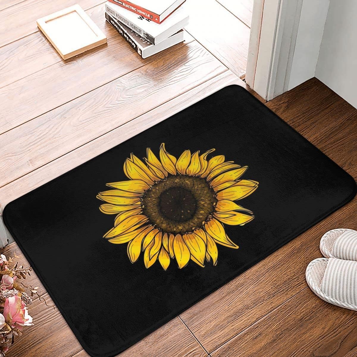 Sunflower Pattern Bathroom Rug with Non-Slip Back