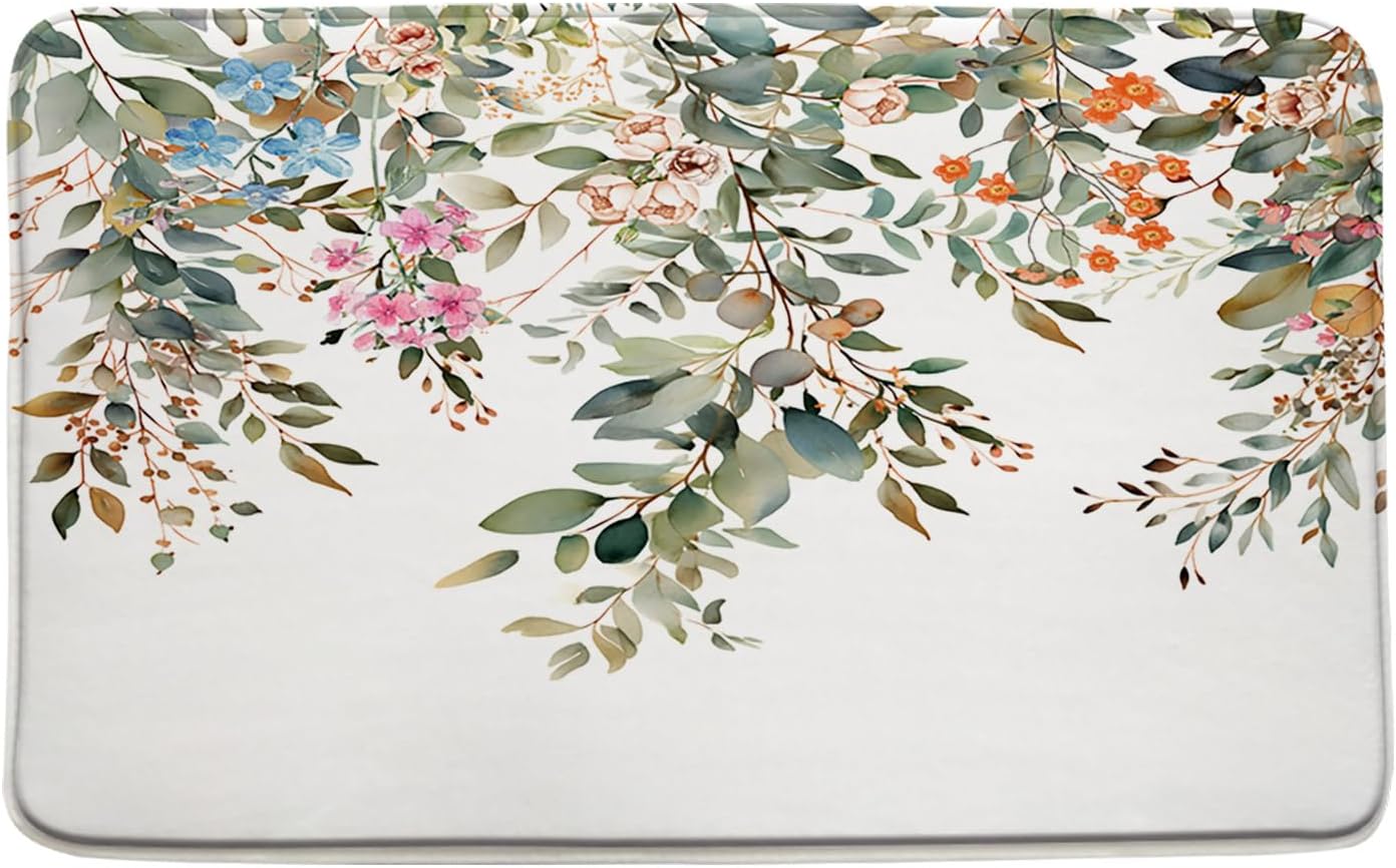 GCTNBJL Green Leaves Bath Mat with Watercolor Design