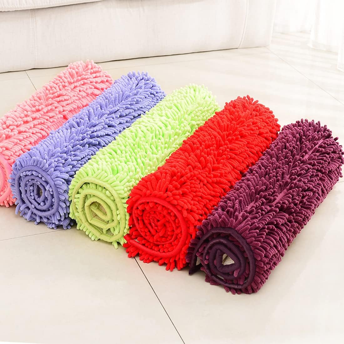 JAIJY Blue Rectangle Chenille Bath Rug 1