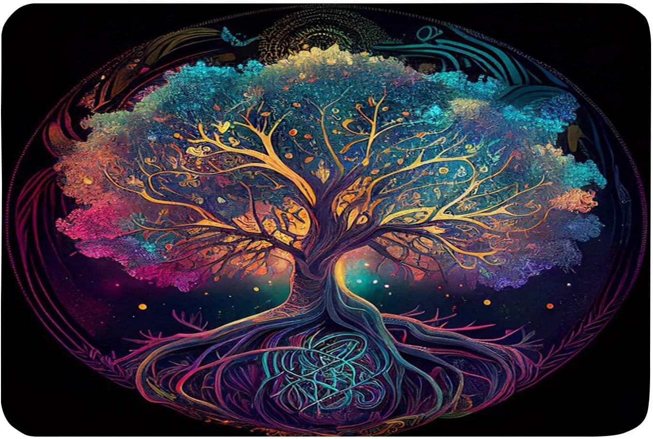 Non-Slip Bath Rug Red Black Tree of Life Design