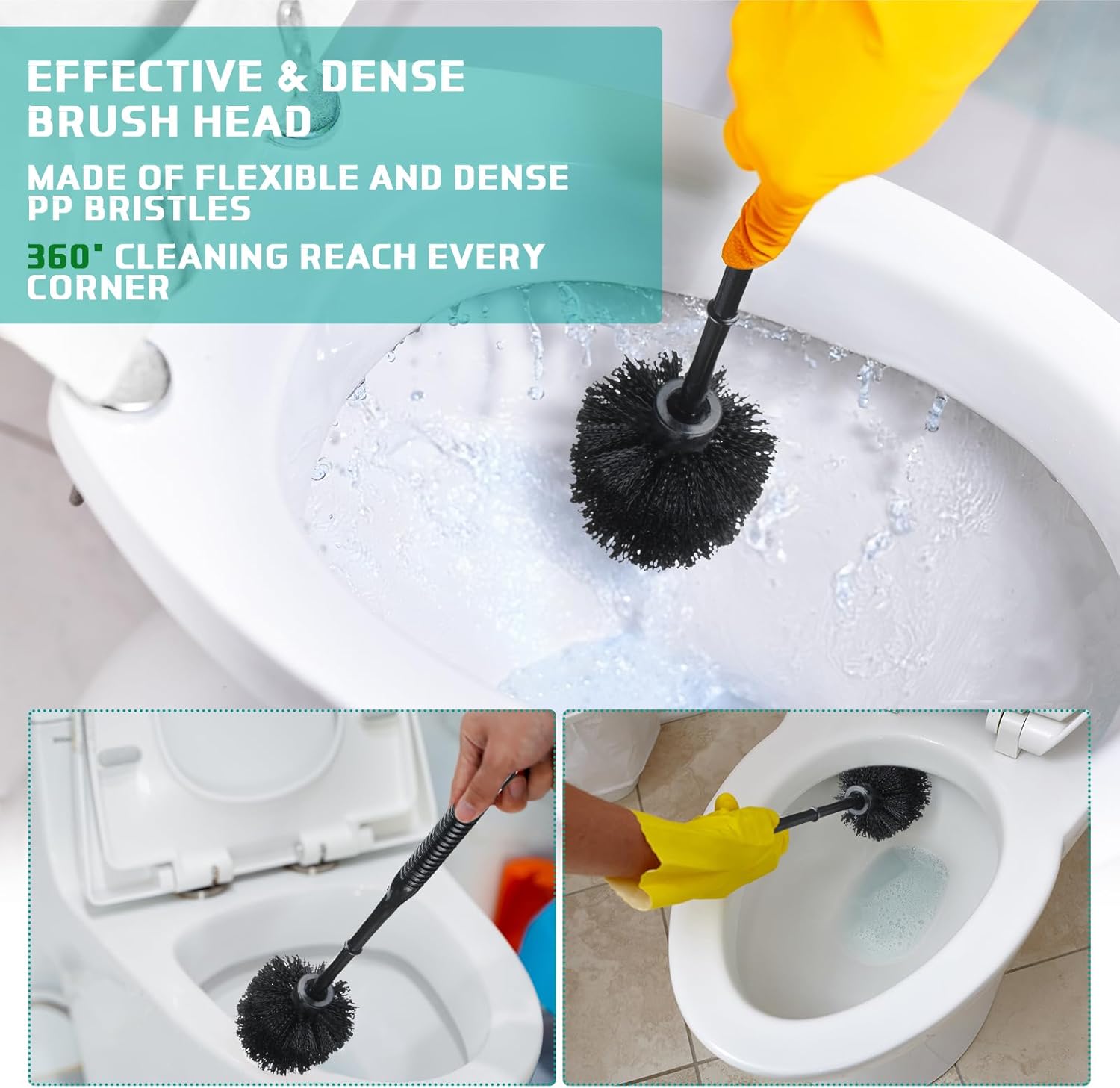 Roshtia 6-Piece Toilet Brush Set with Holder and Caddy Black