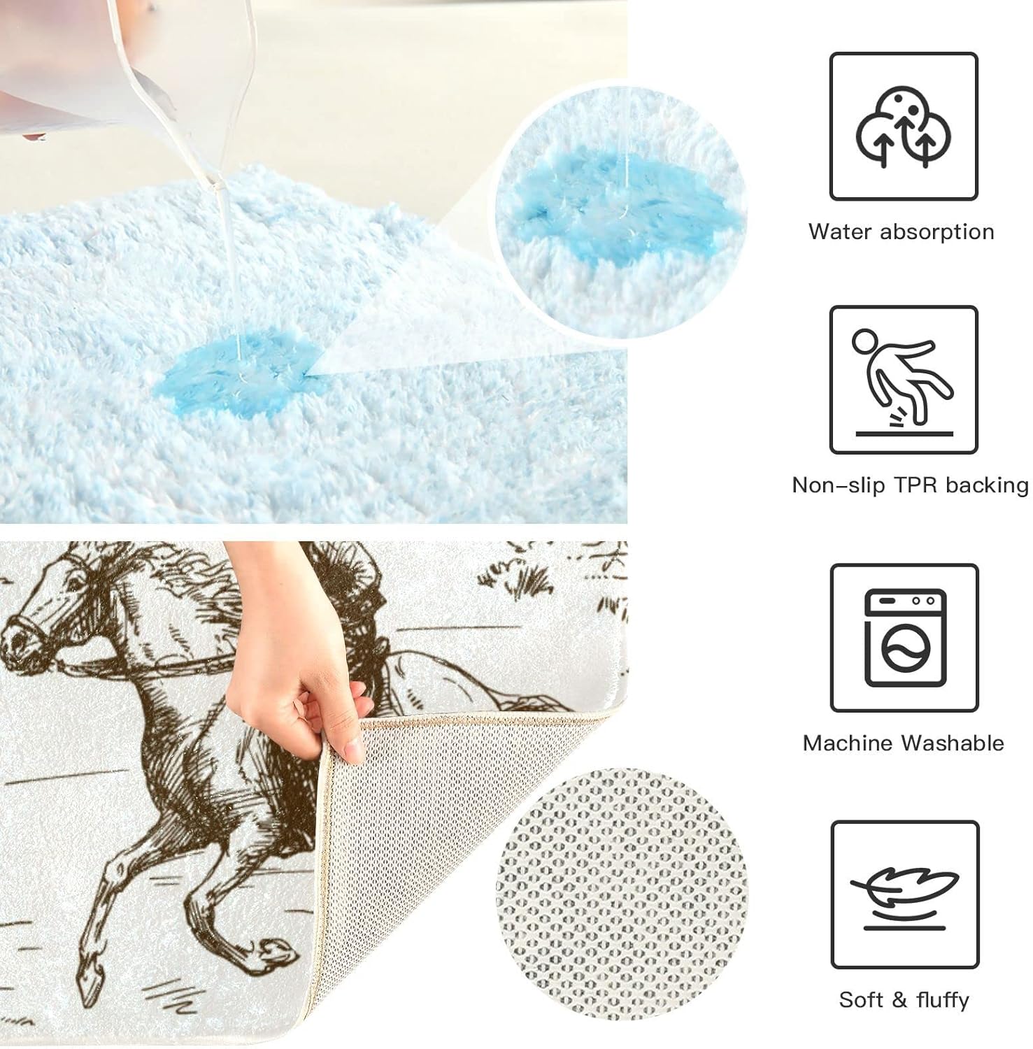 Western Cowboy Bath Rug Mat - Non-Slip Quick Dry 16x24 in