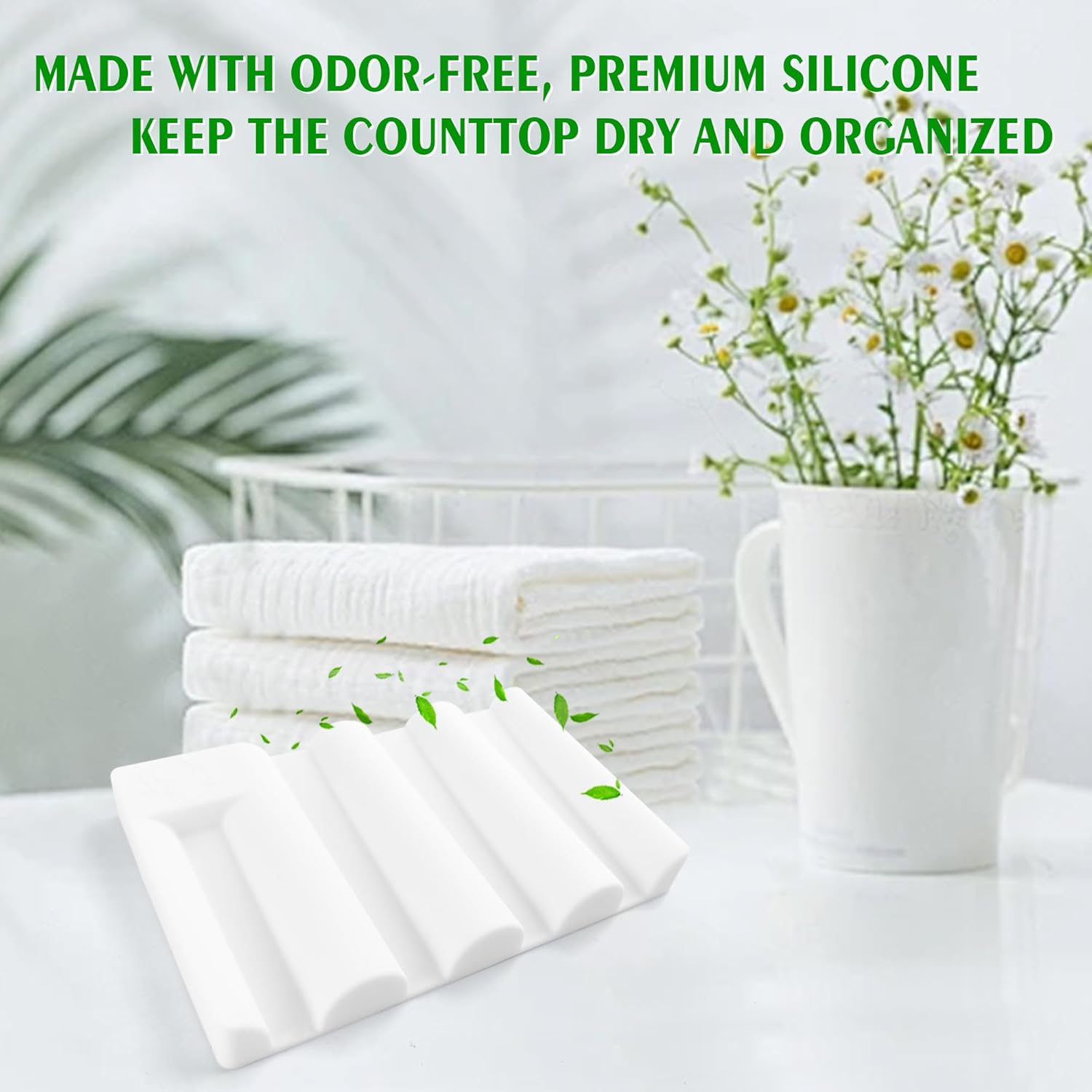 Coipdfty Wave Design Silicone Soap Dish Non-Slip Quick-Drying 2-Pack White