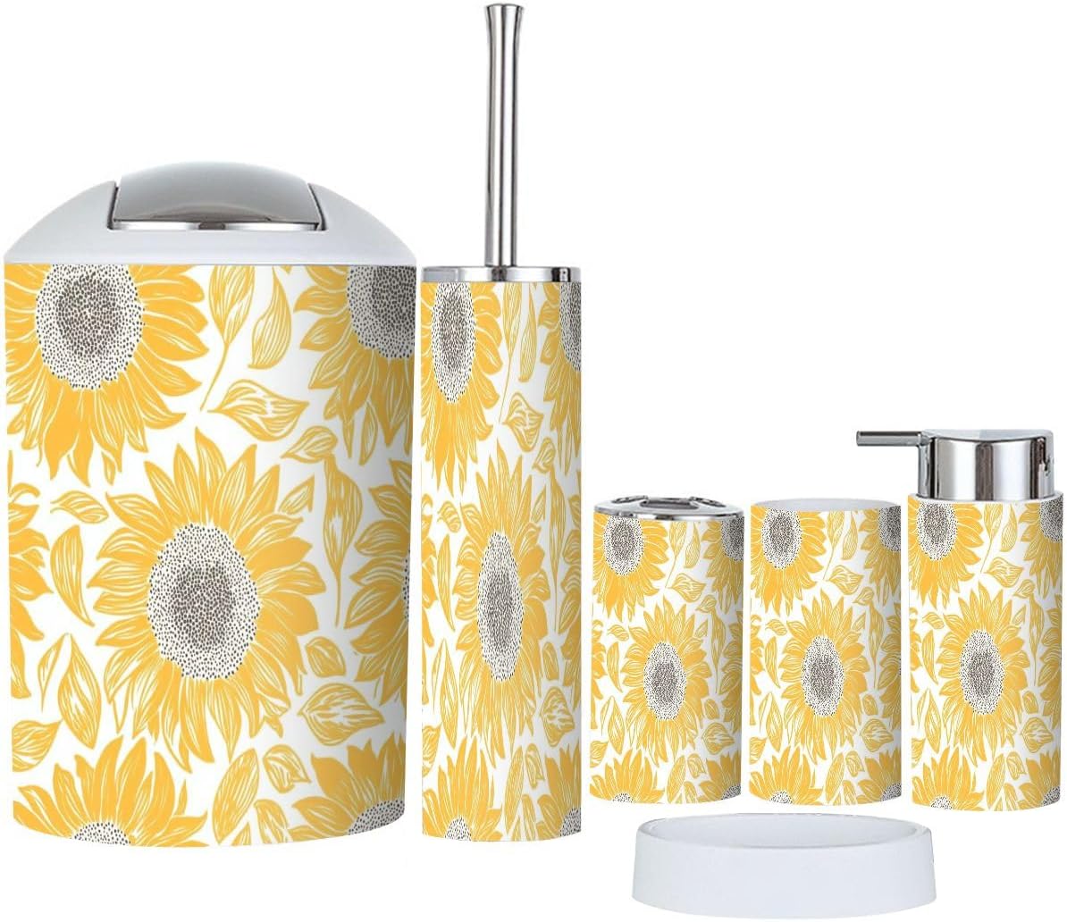 Boho Sunflower Bathroom Accessory Set 6 Piece