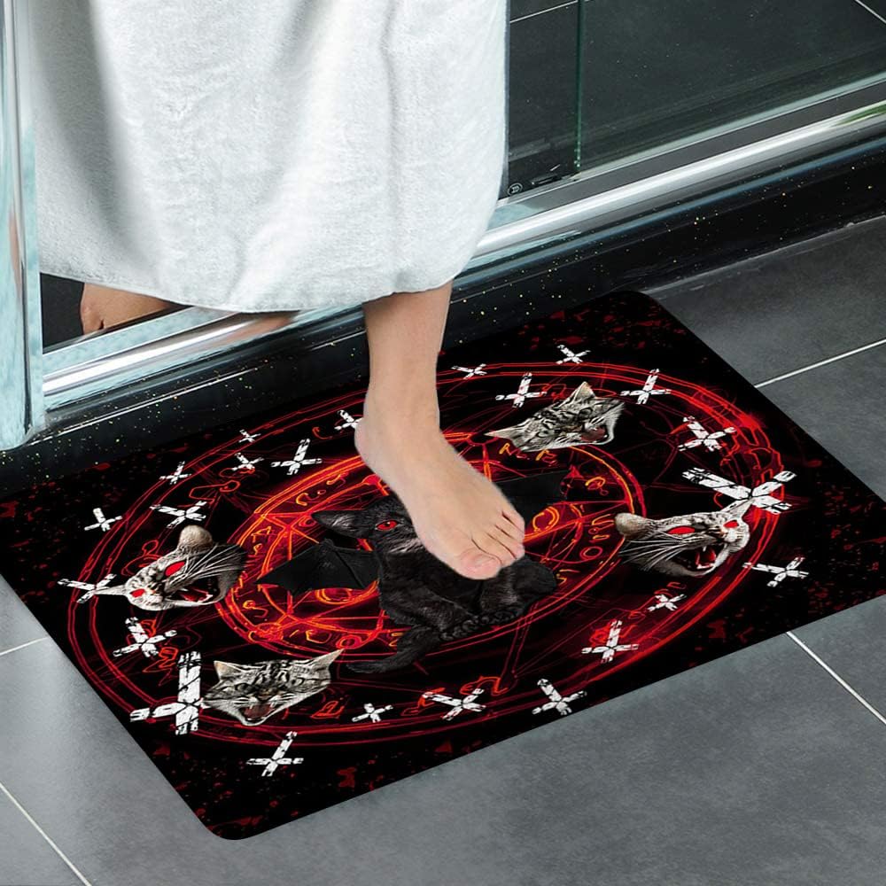 JAWO Red Cat Bath Mat with Non-Slip Bottom