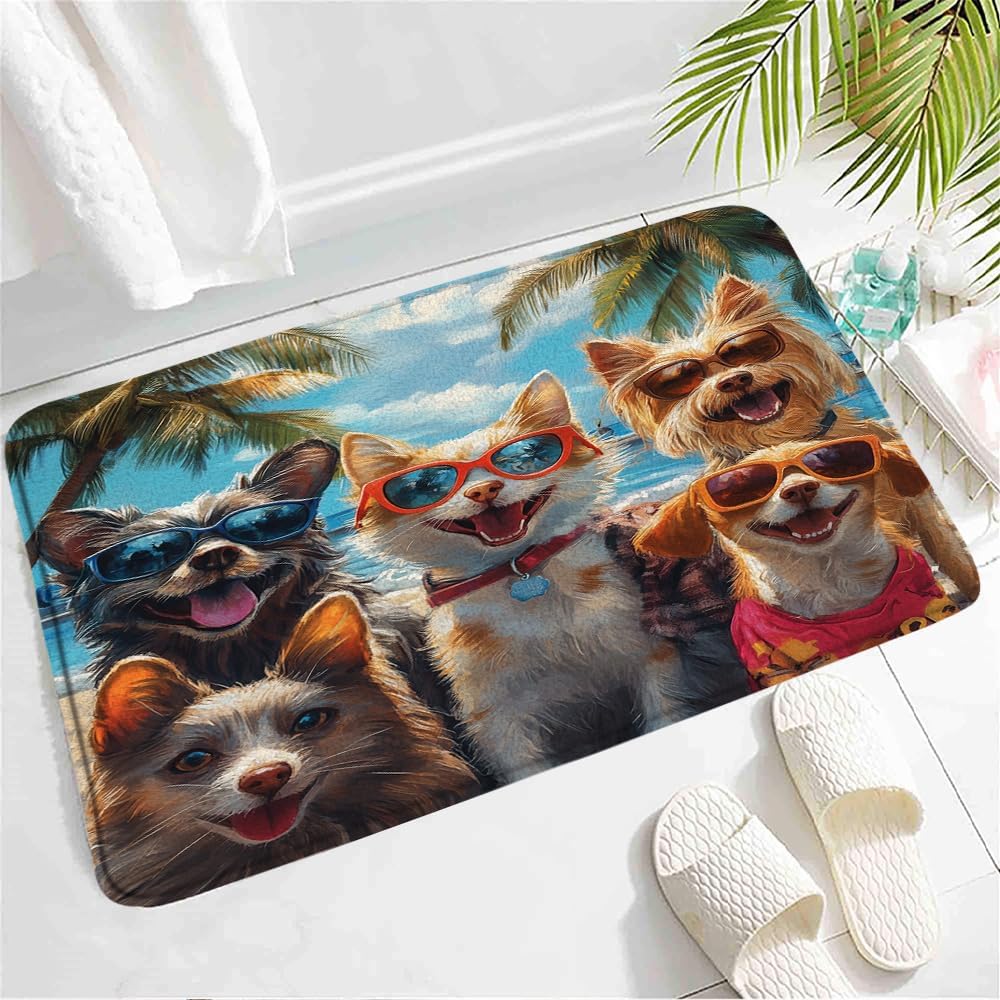 Coastal Beach Dogs Bath Mat - Non-Slip Durable and Cute