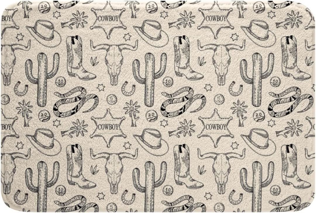 Homewish Western Cowboy Bath Mat with Cow Skull Pattern