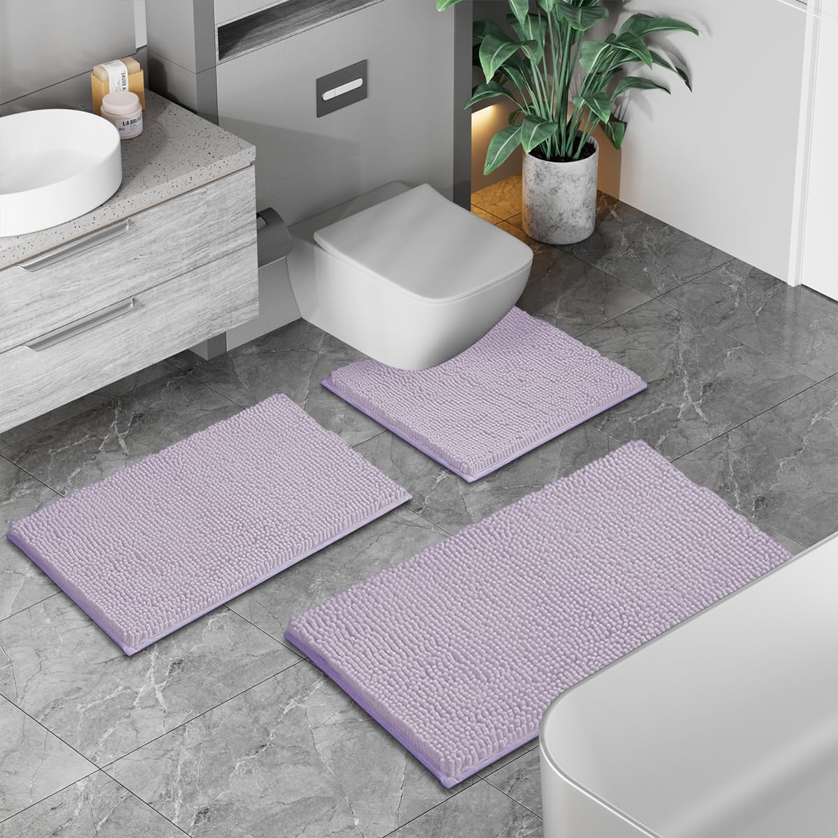 RUN HELIX Chenille Bath Rug Set 2 Pieces Lavender