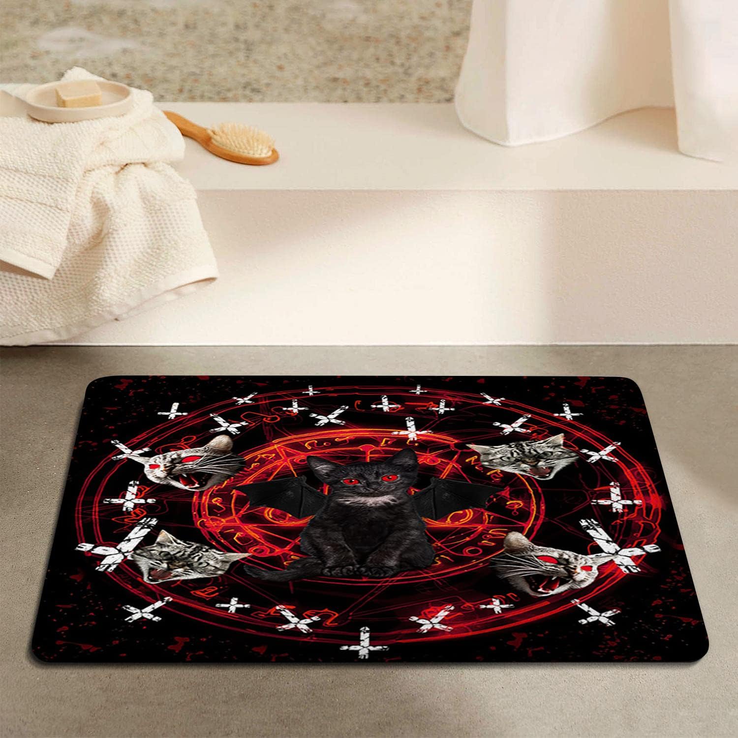 JAWO Red Cat Bath Mat with Non-Slip Bottom