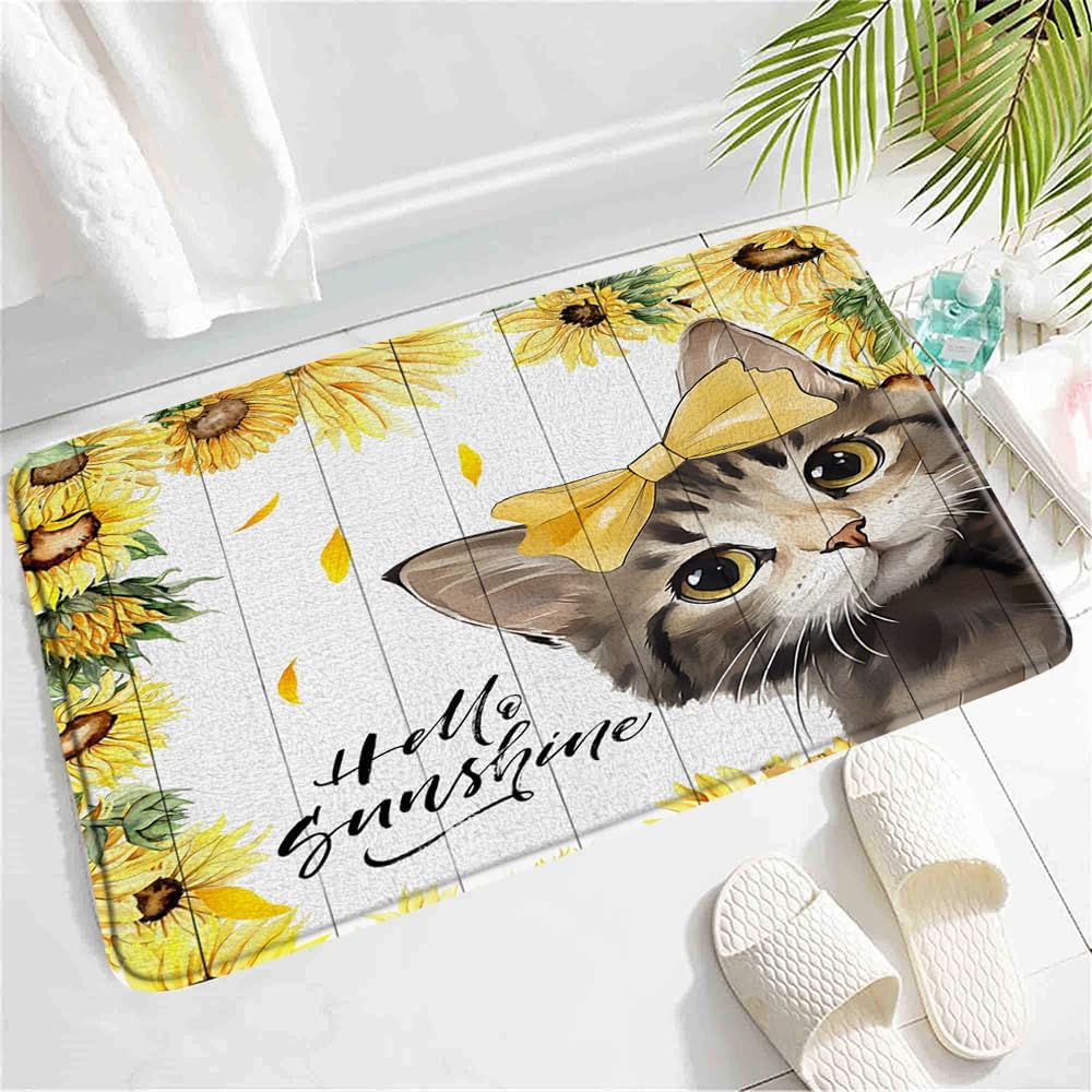 SATRTUD Spring Cat Bath Mat - Yellow Sunflower Farmhouse Design