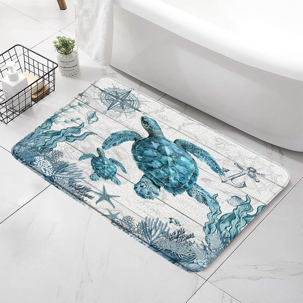 Coastal Sea Turtle Bath Mat - 24x16 Inch