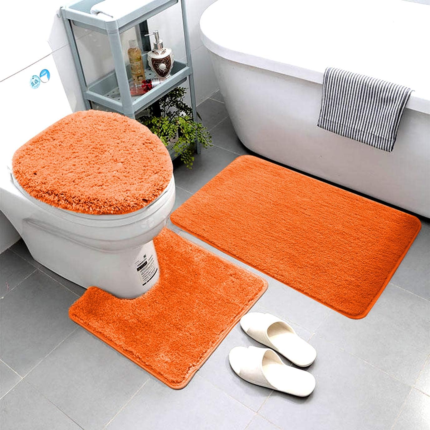 Smart Linen 3 Piece Bathroom Rug Set - Orange