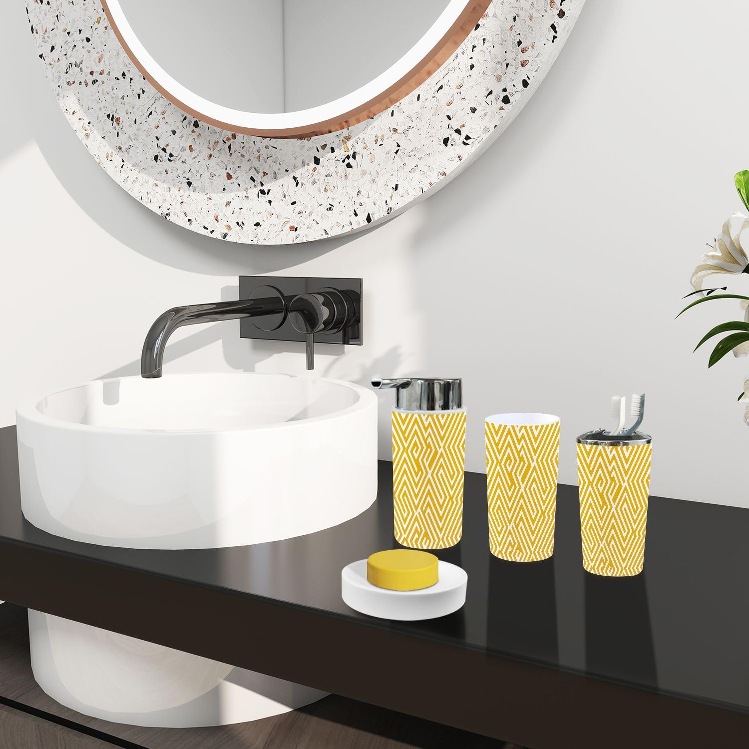 Boho Abstract Geometric Bathroom Accessory Set 6 Pieces