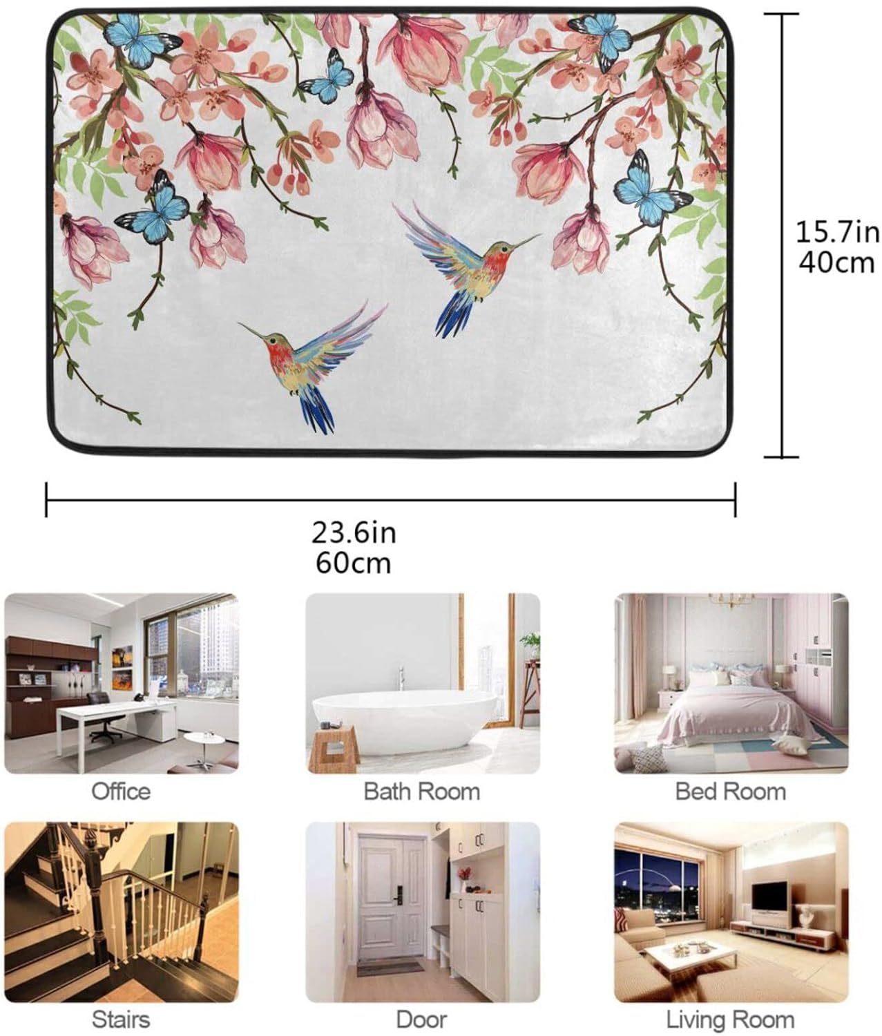 ALAZA Hummingbird Bath Mat 24x16 inch Non-Slip