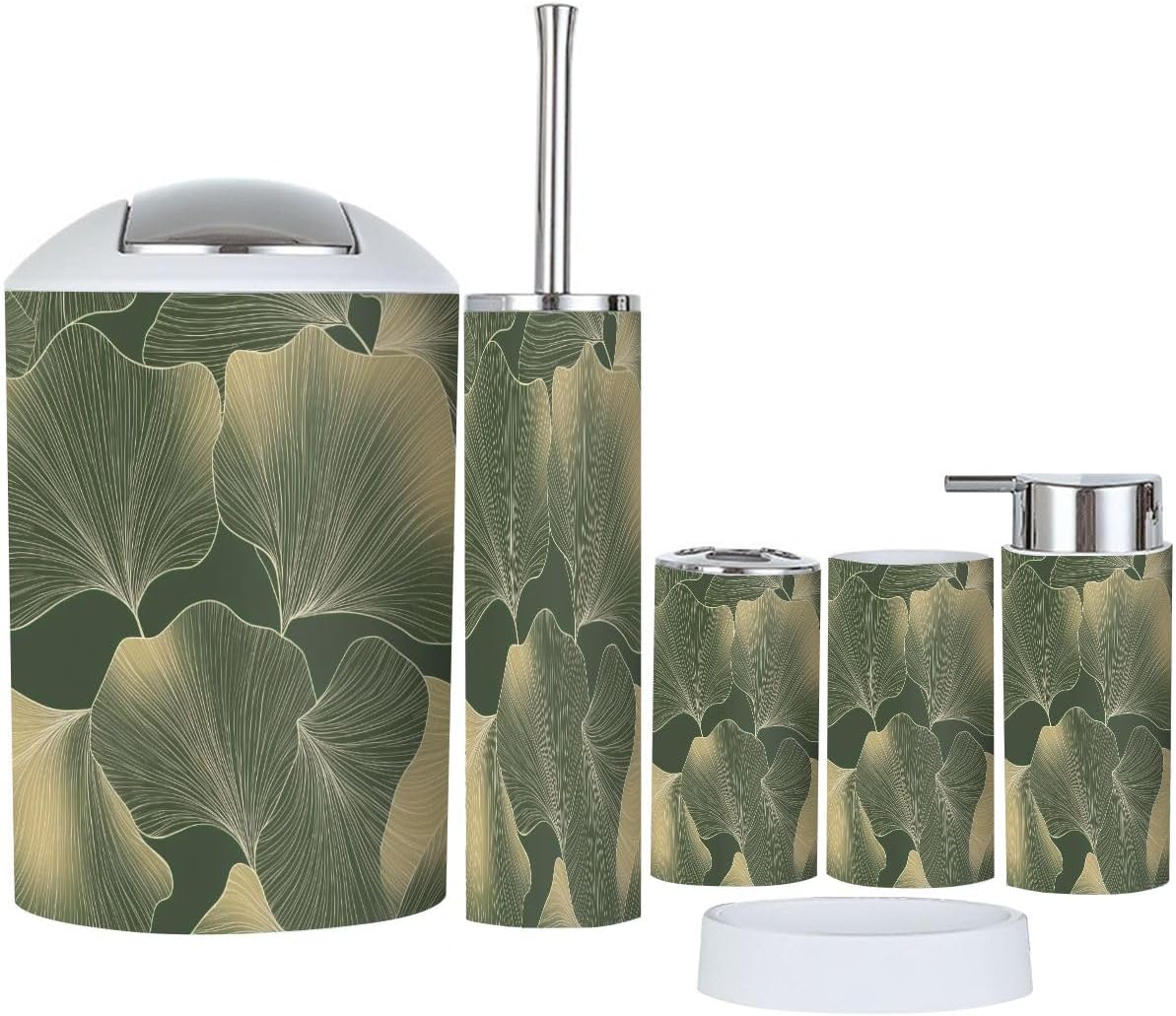 TRANQDEHOM 6-Piece Boho Foliage Bathroom Accessory Set