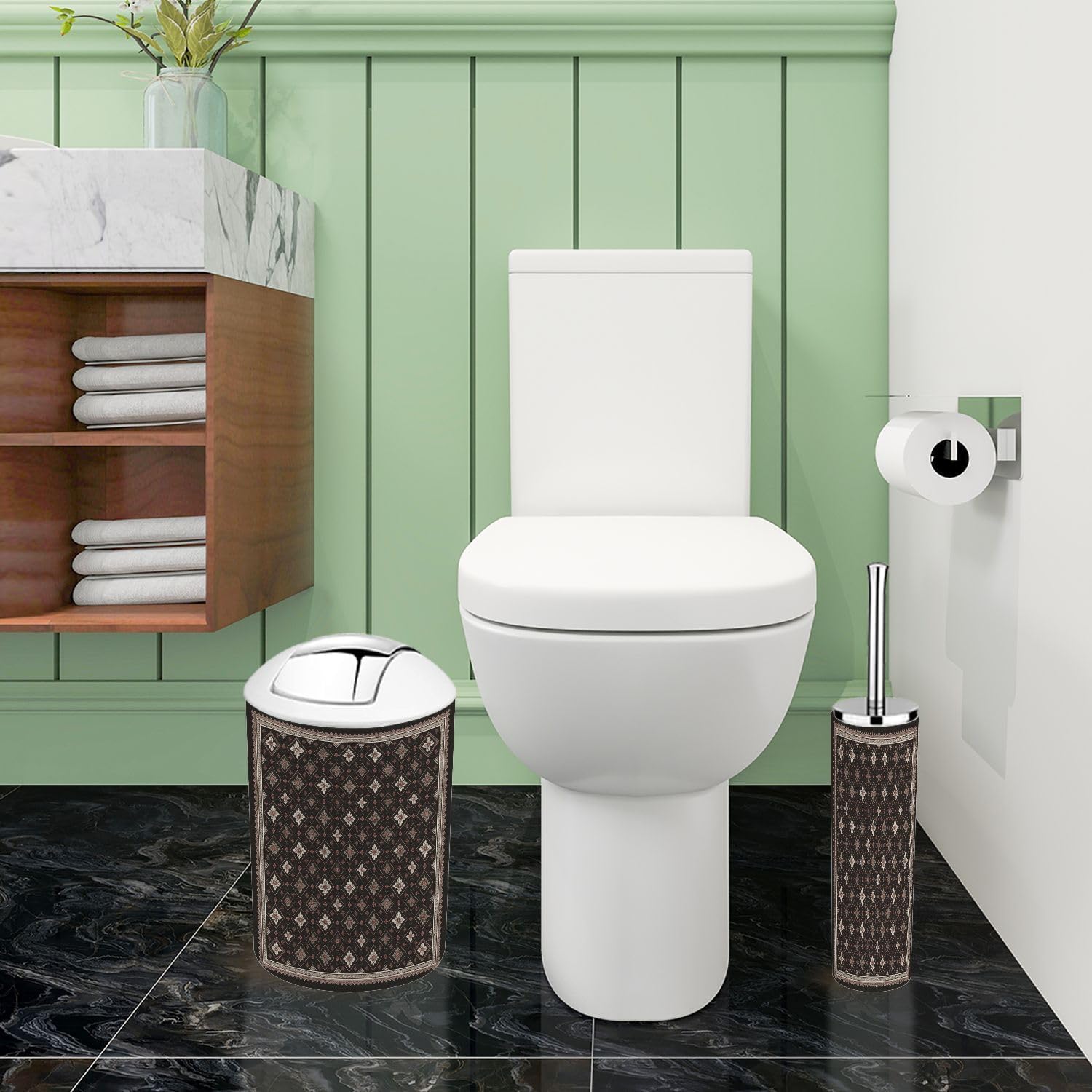 Boho Geometry Trash Can Set 6 Piece Bathroom Accessories