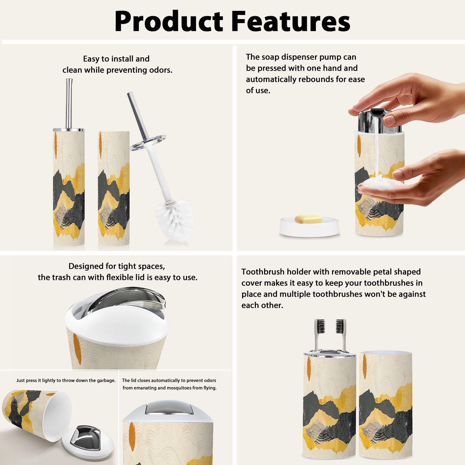 Boho Japanese Bathroom Accessory Set with 6 Pieces