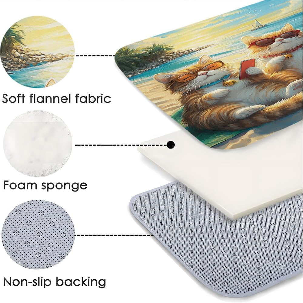 Funny Beach Cat Bath Mat - Non-Slip Tropical Rug