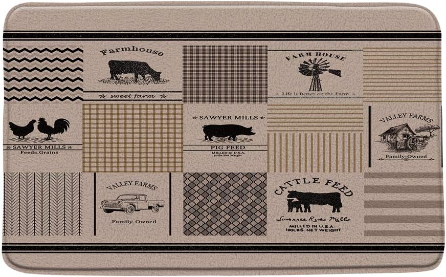 Farmhouse Bath Mat with Rustic Plaid Design 24x16
