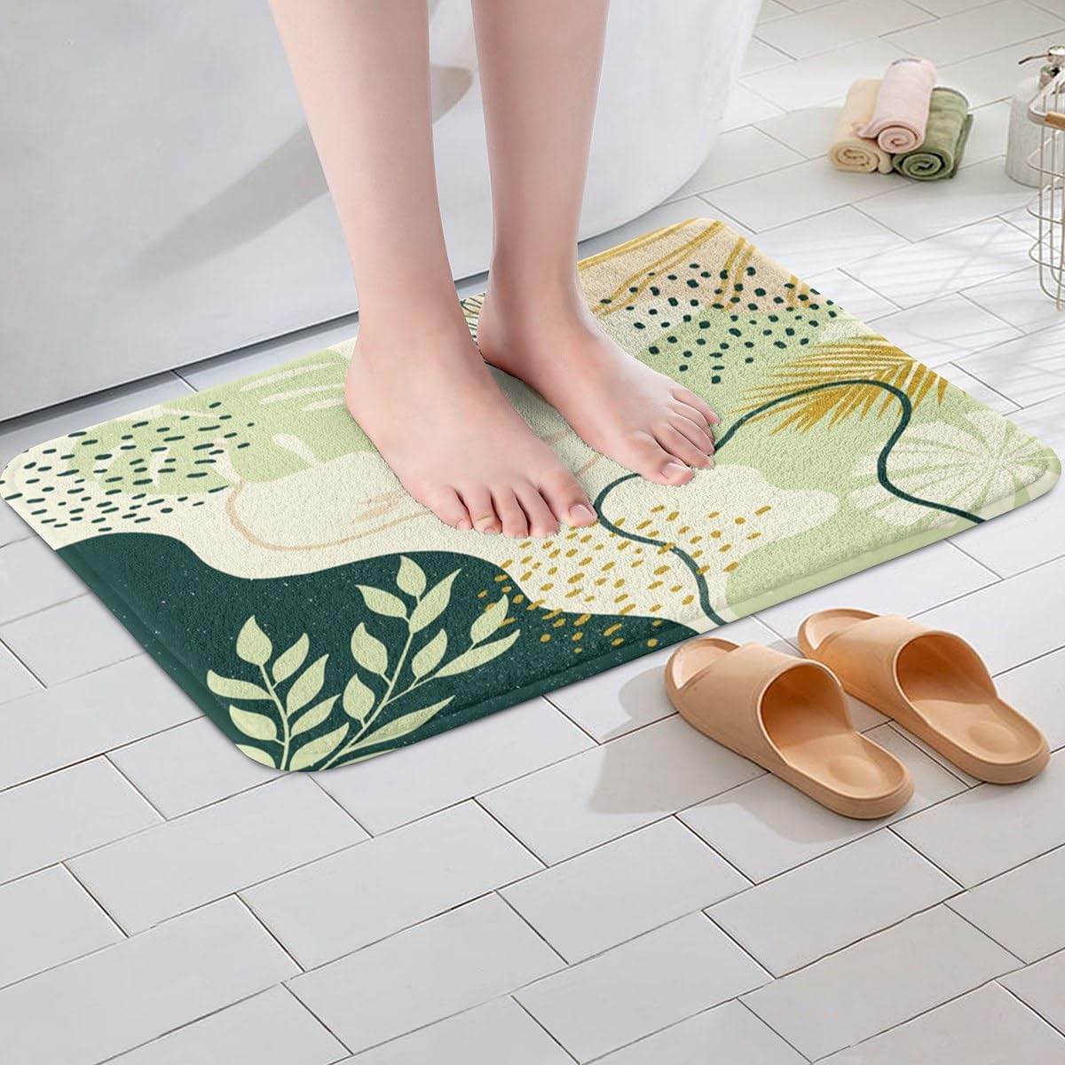 Feelyou Bohemian Bathroom Rug Green Abstract 16x24 Inch