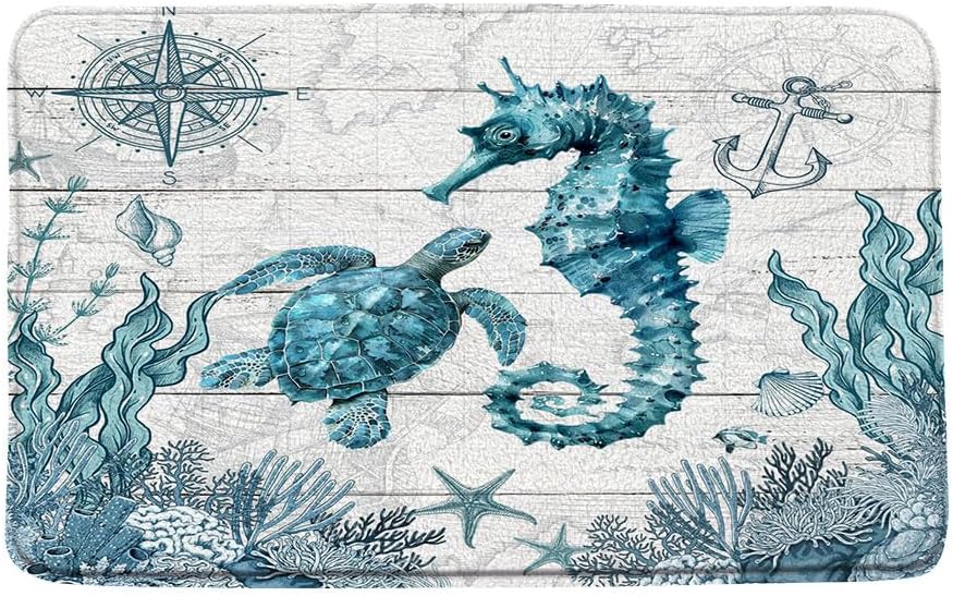 Beach Turtle Seahorse Bath Mat 16x24 Inch